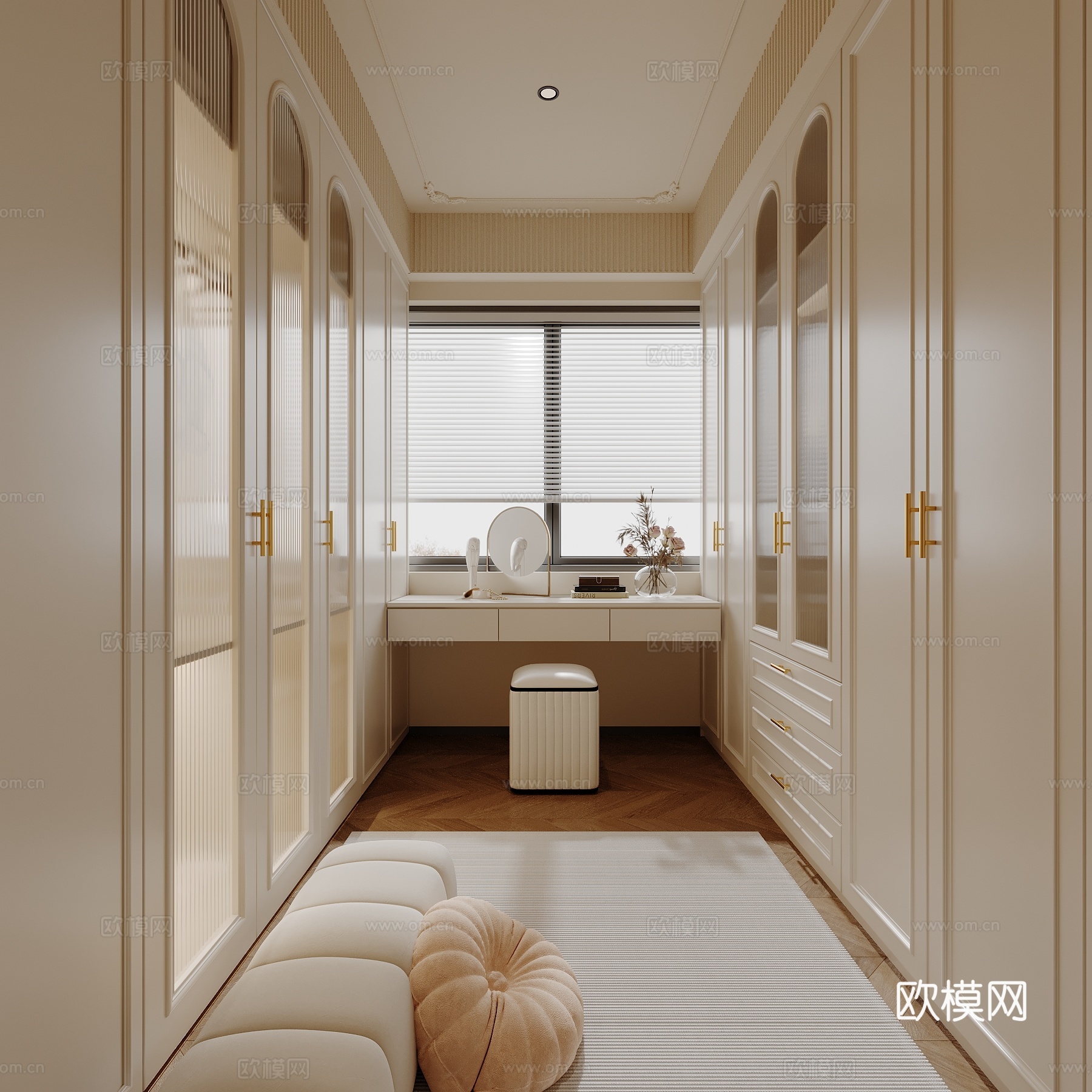 法式奶油风衣帽间 衣柜3d模型