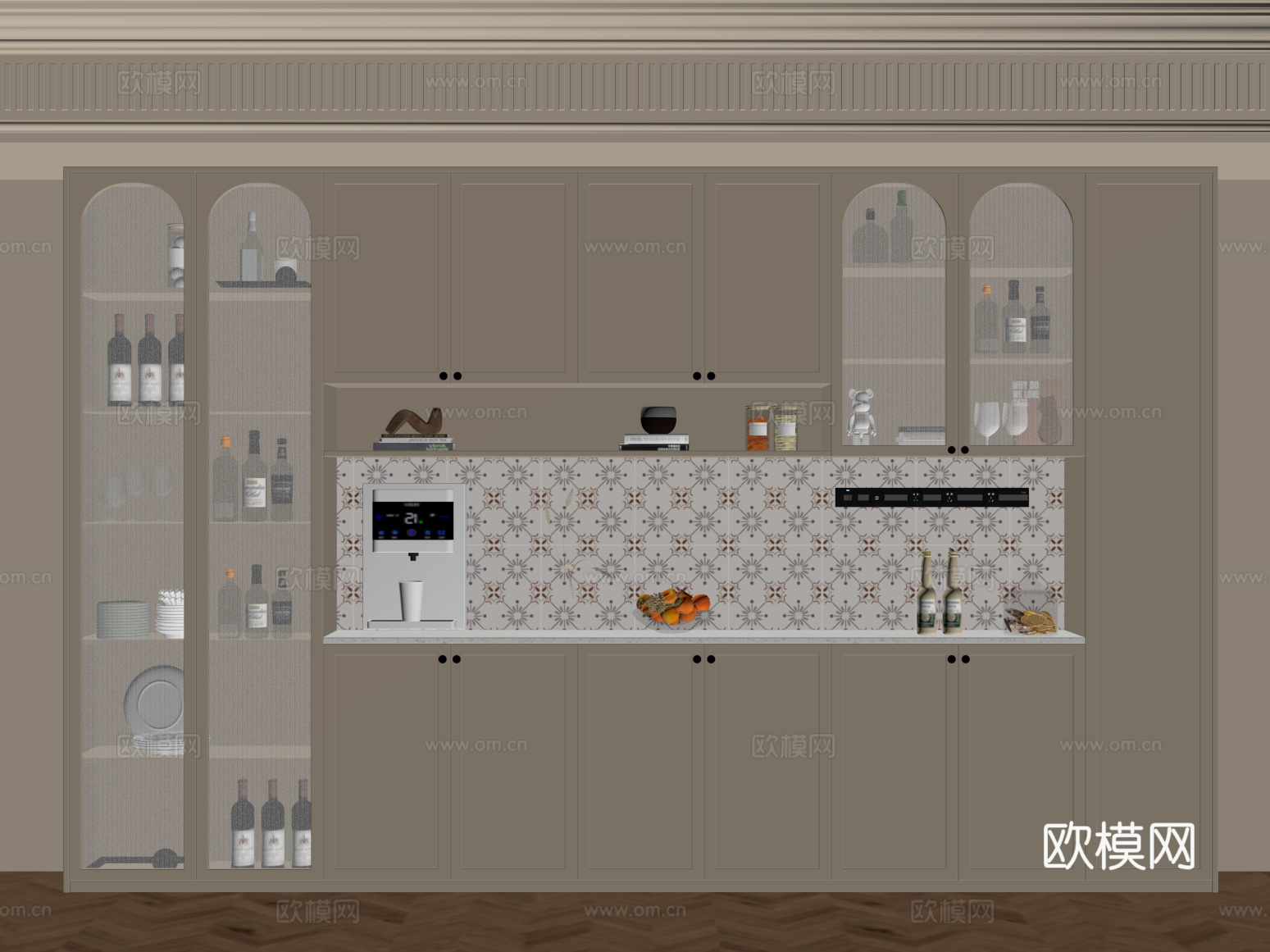 法式奶油风酒柜 餐边柜su模型