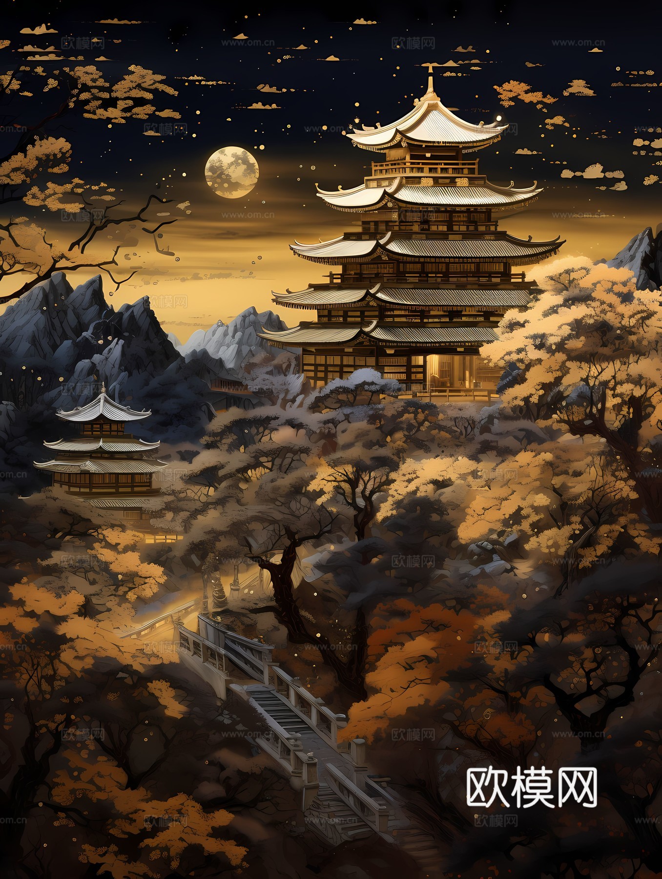 新中式国风壁纸壁画下载（渲染图5）