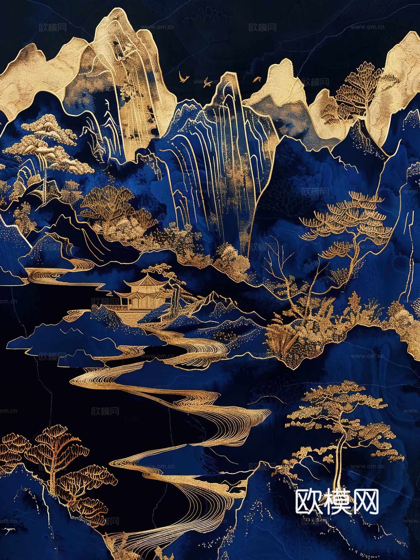 新中式国风壁纸壁画下载（渲染图2）