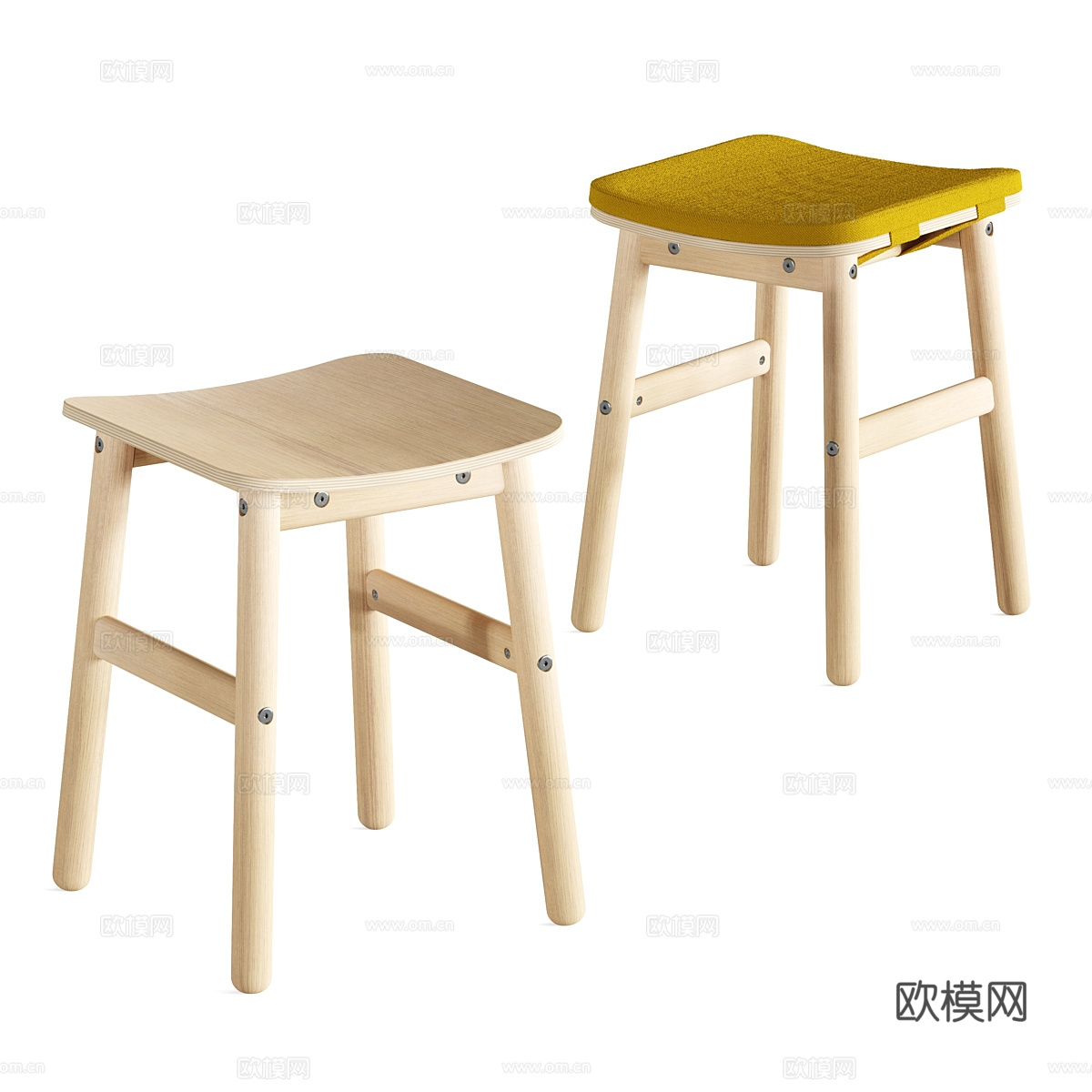 现代北欧原木风木凳3d模型