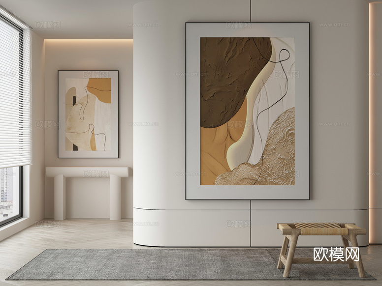 现代侘寂挂画 油画3d模型下载