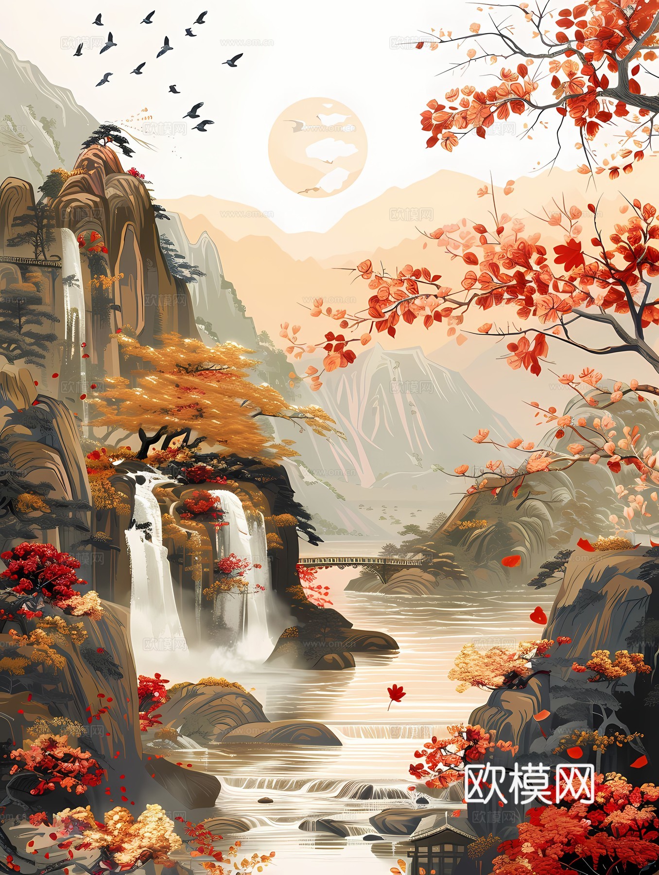 新中式国风壁纸壁画下载（渲染图6）