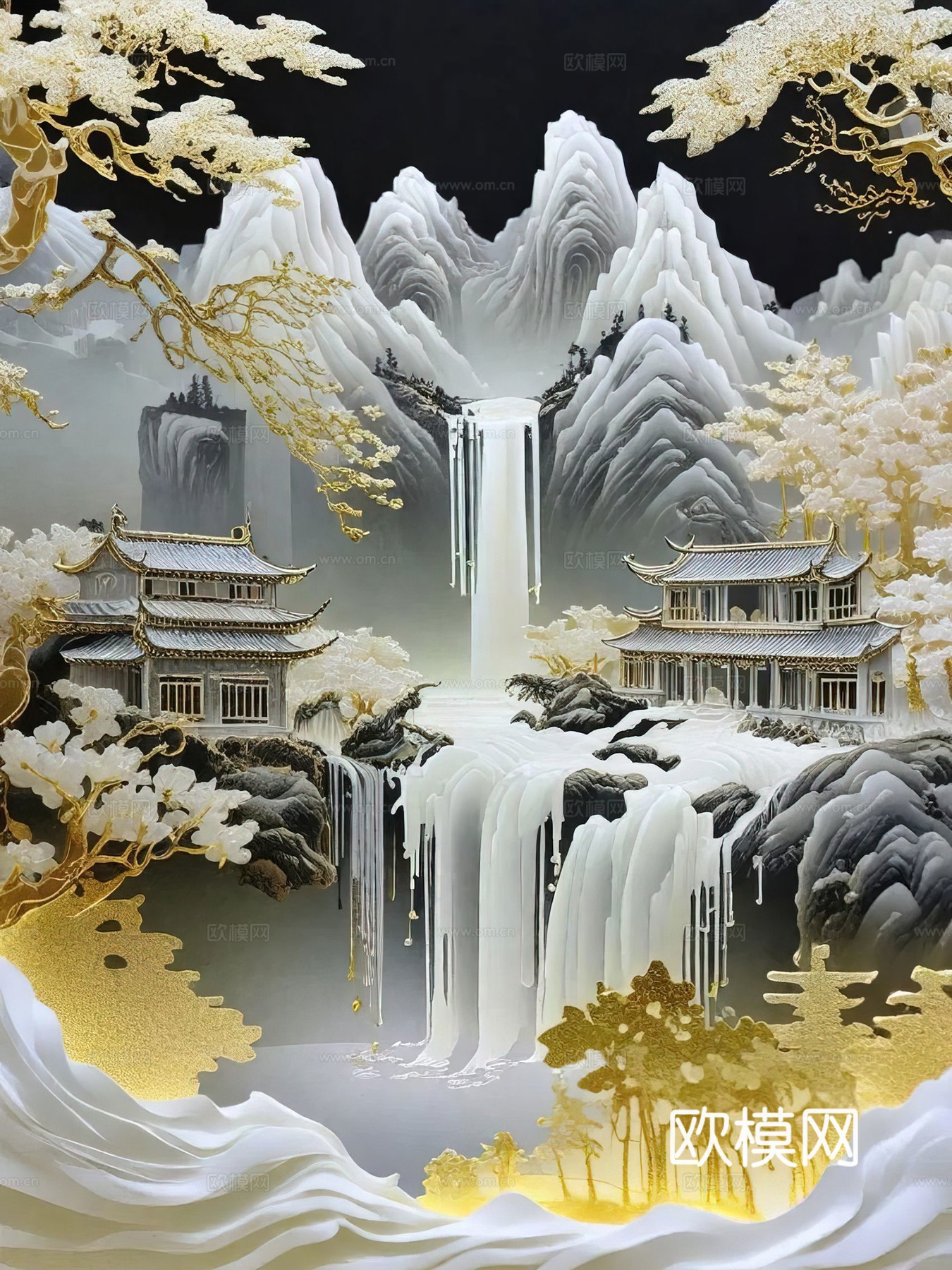 新中式国风壁纸壁画下载（渲染图2）