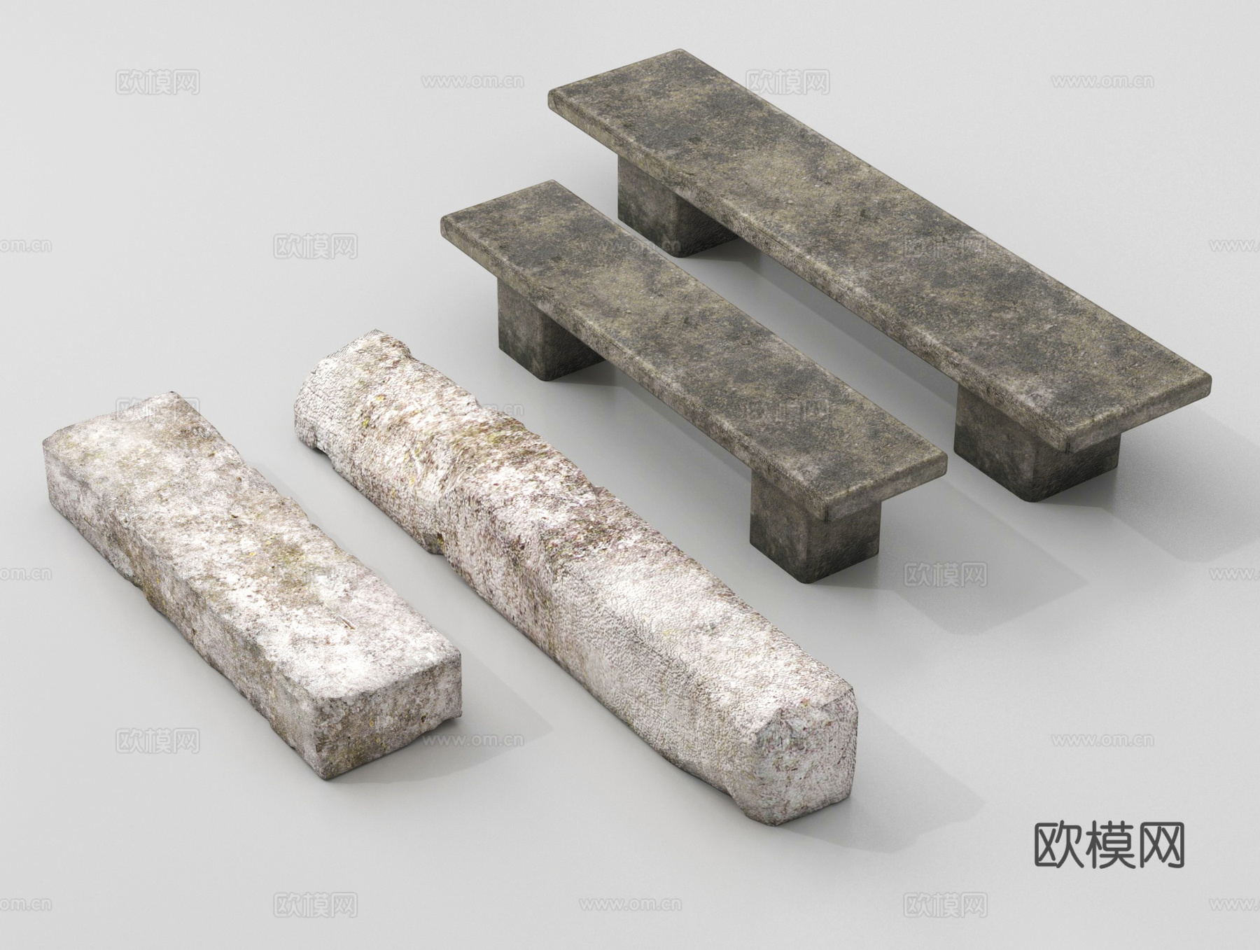 青石长凳 石条 石头台阶3d模型