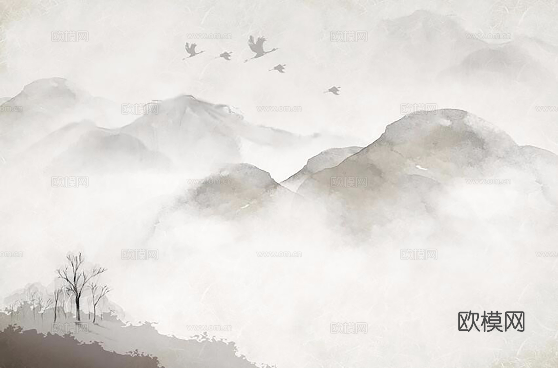 新中式山水壁布壁画