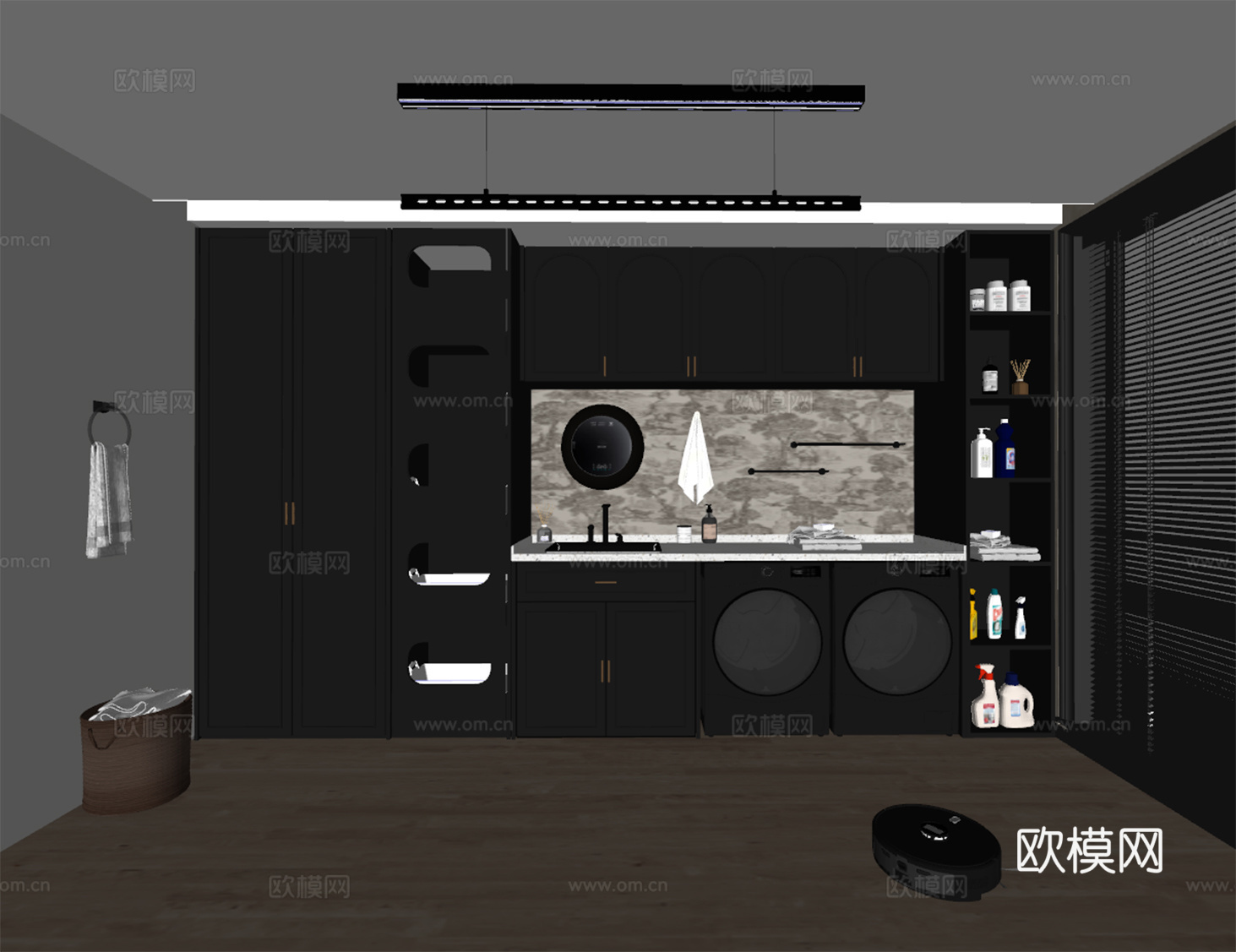 法式 中古风 洗衣房 洗衣机柜su模型