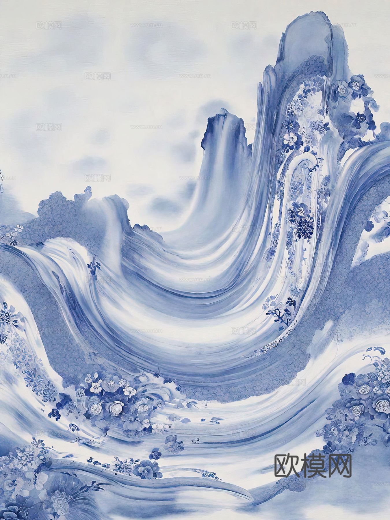 新中式国风壁纸壁画下载（渲染图5）