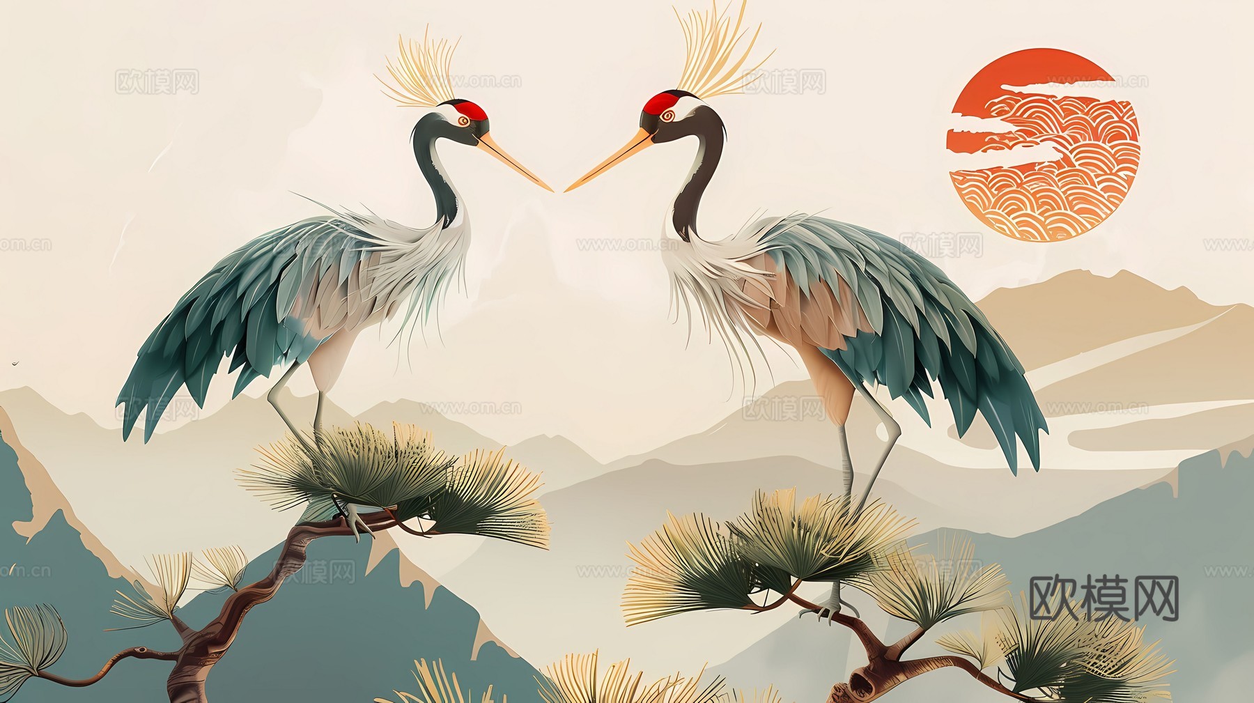 新中式国风壁纸壁画下载（渲染图7）