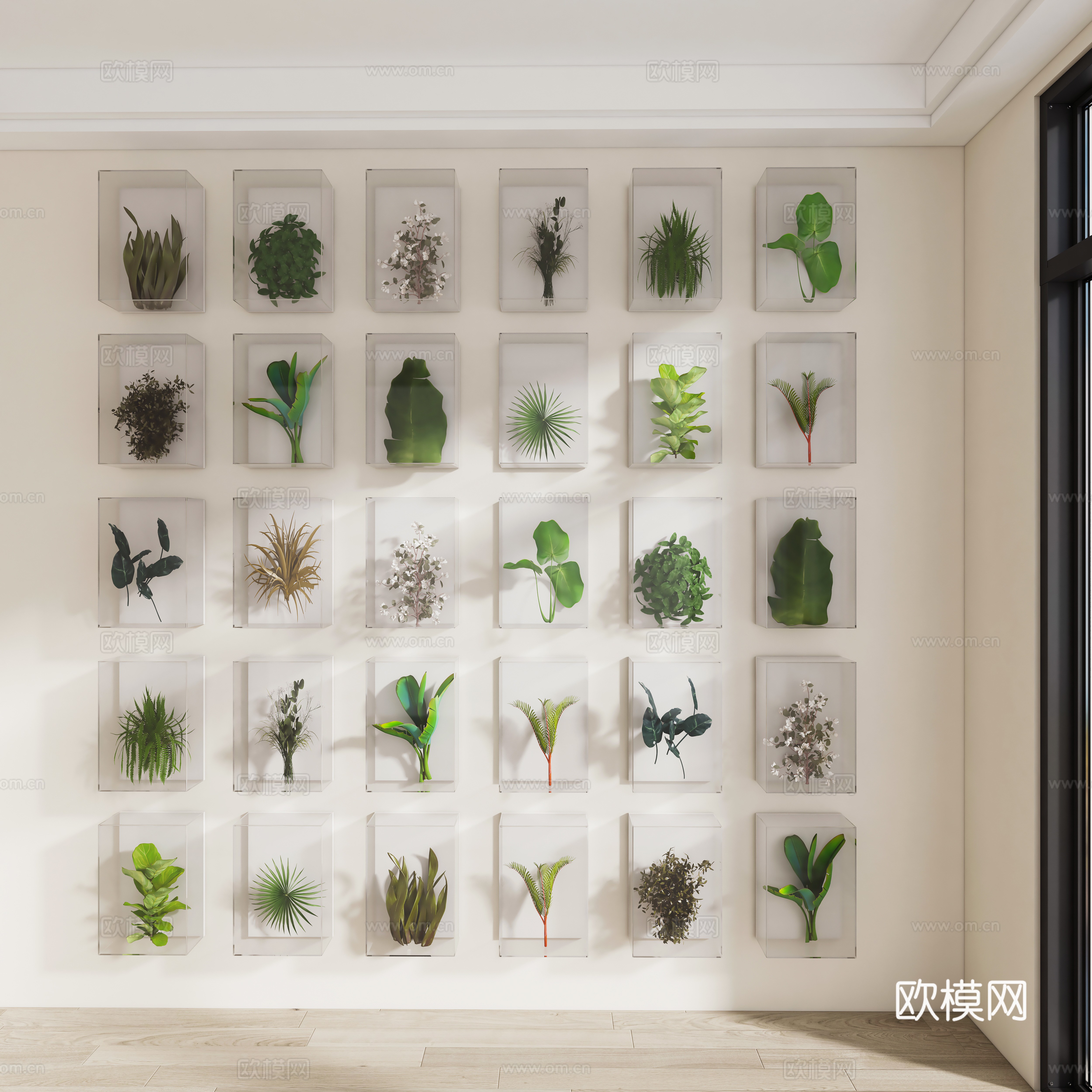现代绿植墙 植物装饰墙 植物架 背景墙 绿植挂画墙饰 植物墙3d模型