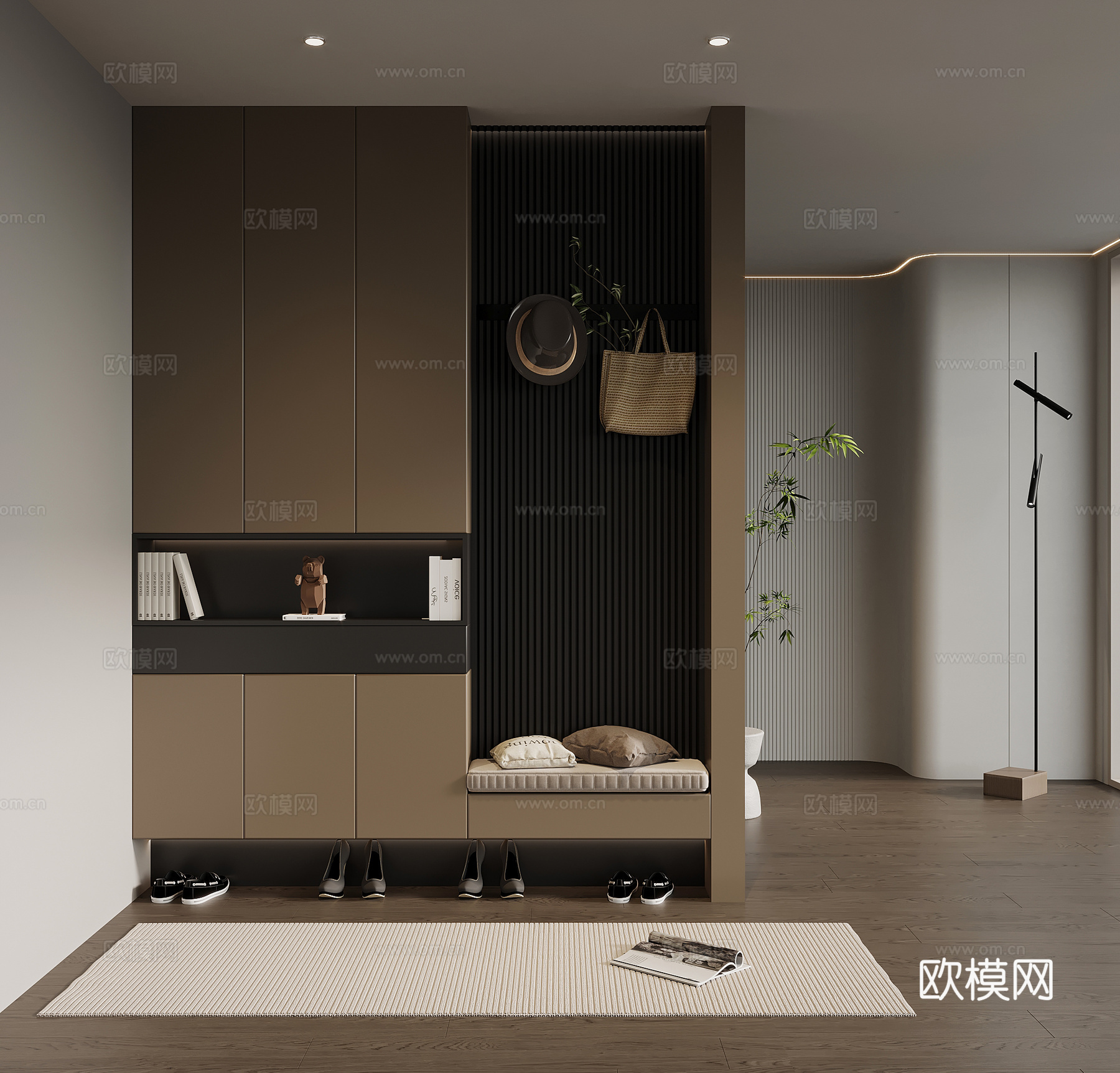 意式极简玄关柜 入户鞋柜 玄关背景su模型