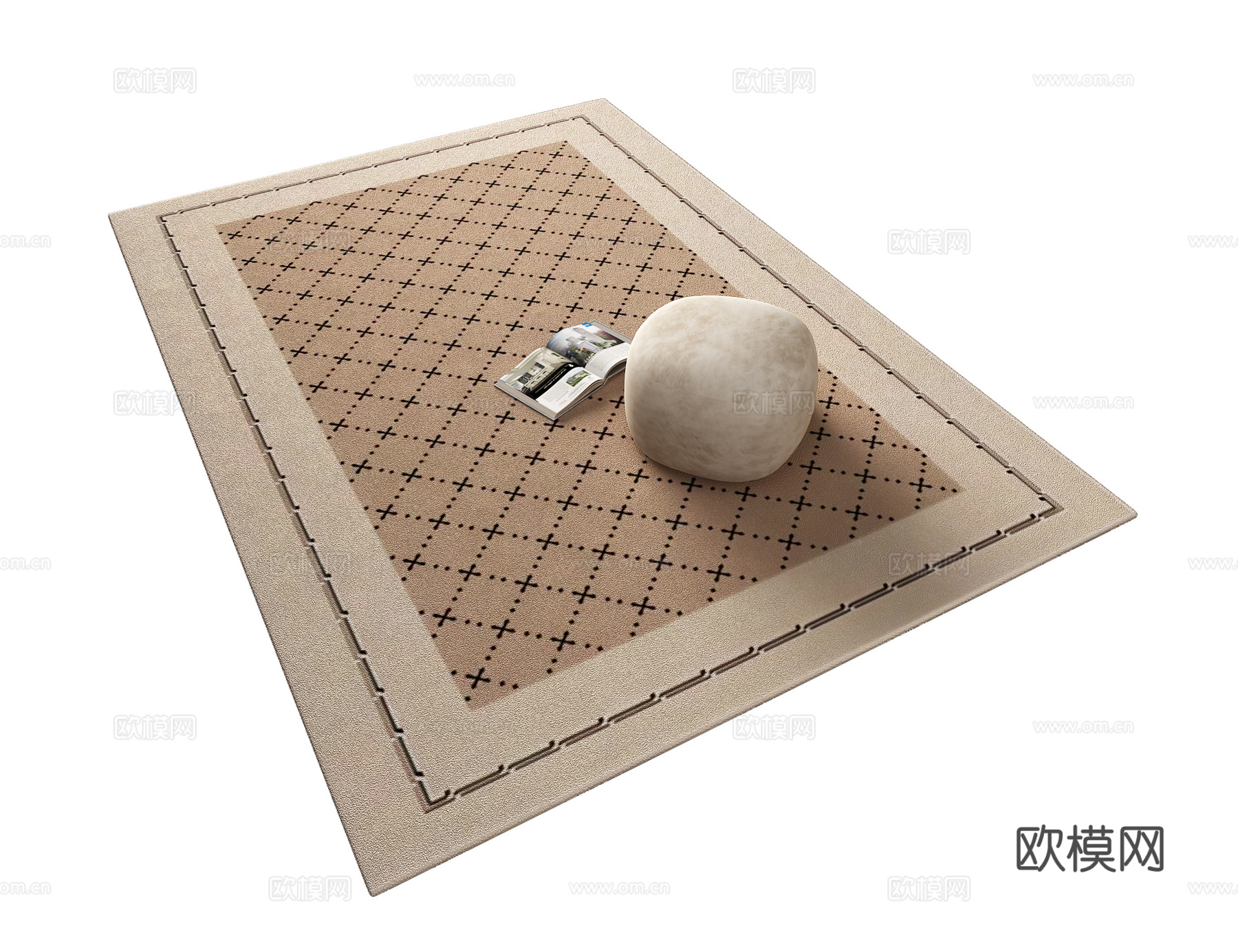 中古美拉德色系菱形格客厅地毯3d模型