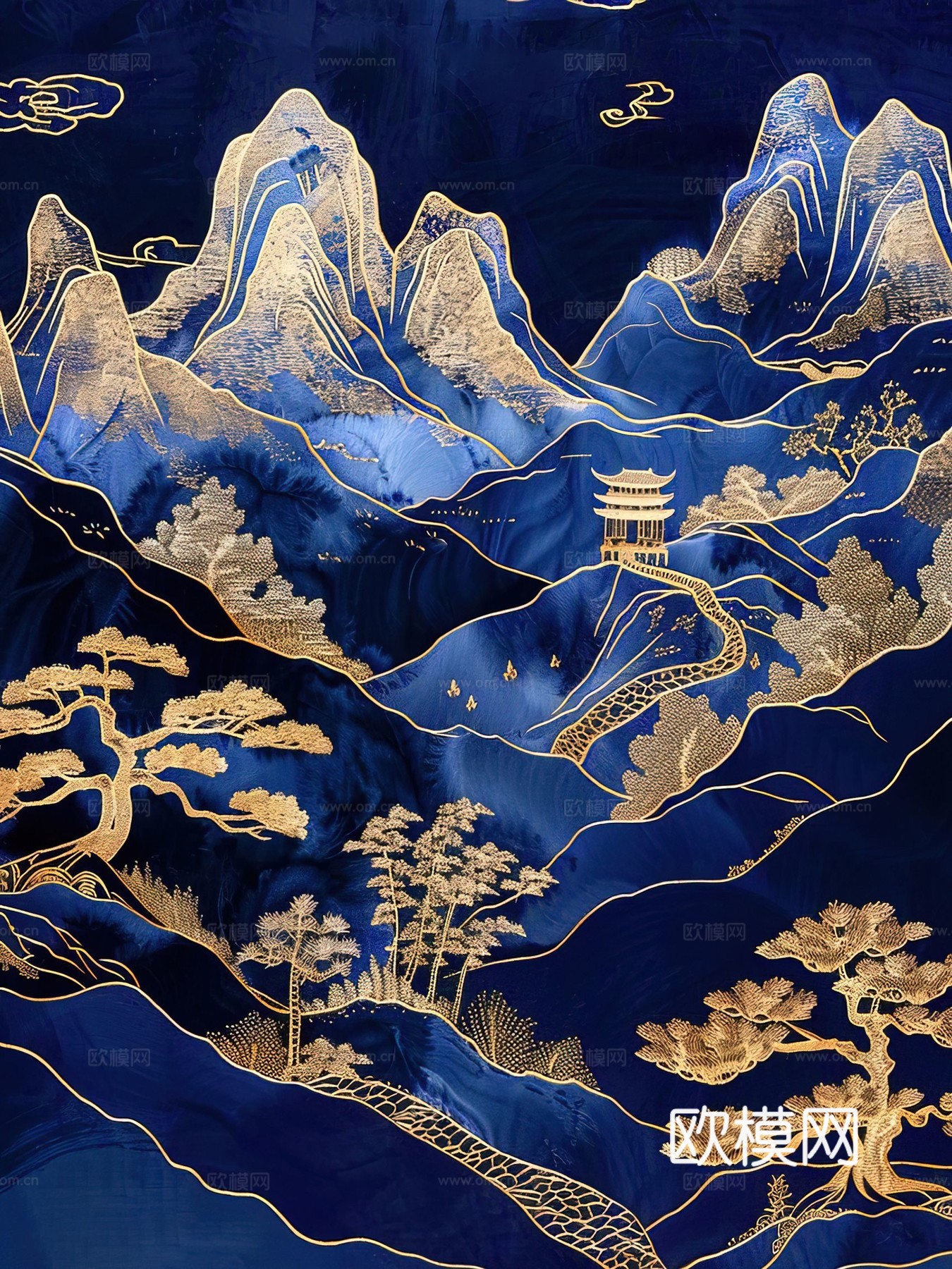 新中式国风壁纸壁画下载（渲染图4）