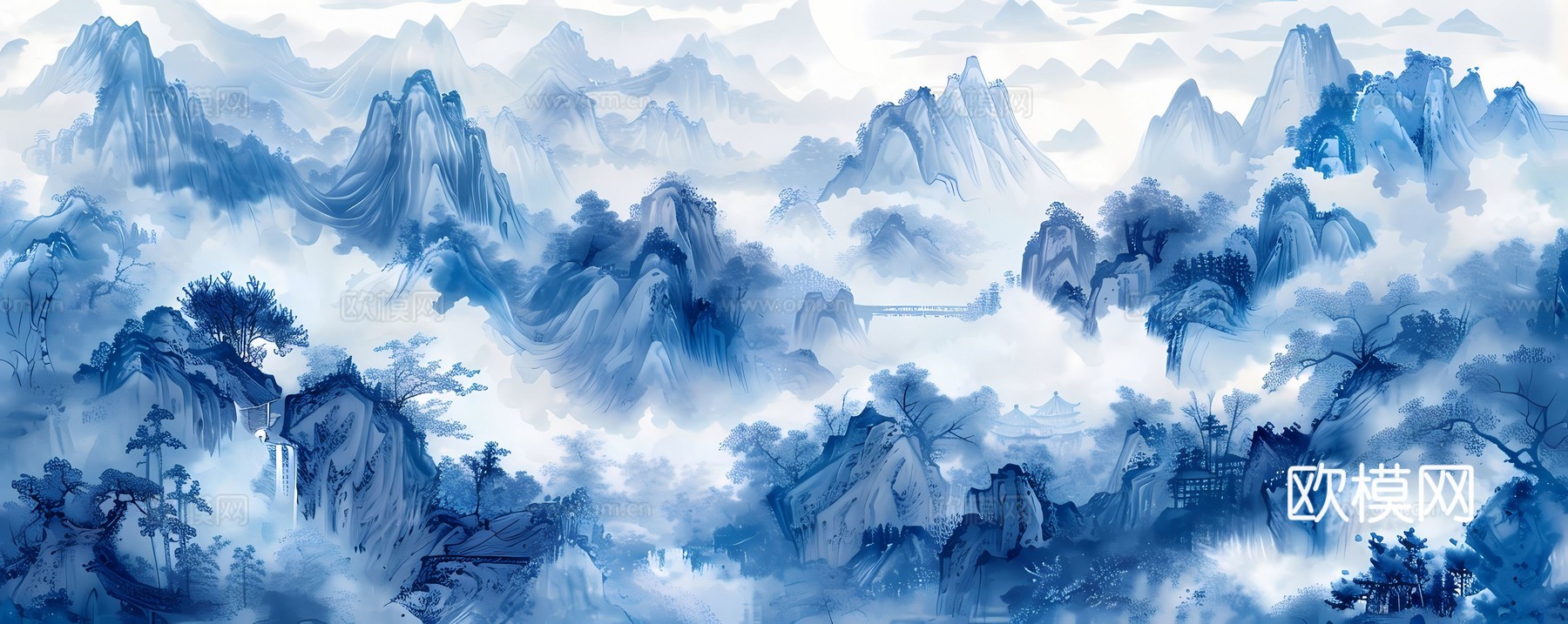 新中式国风壁纸壁画下载（渲染图8）