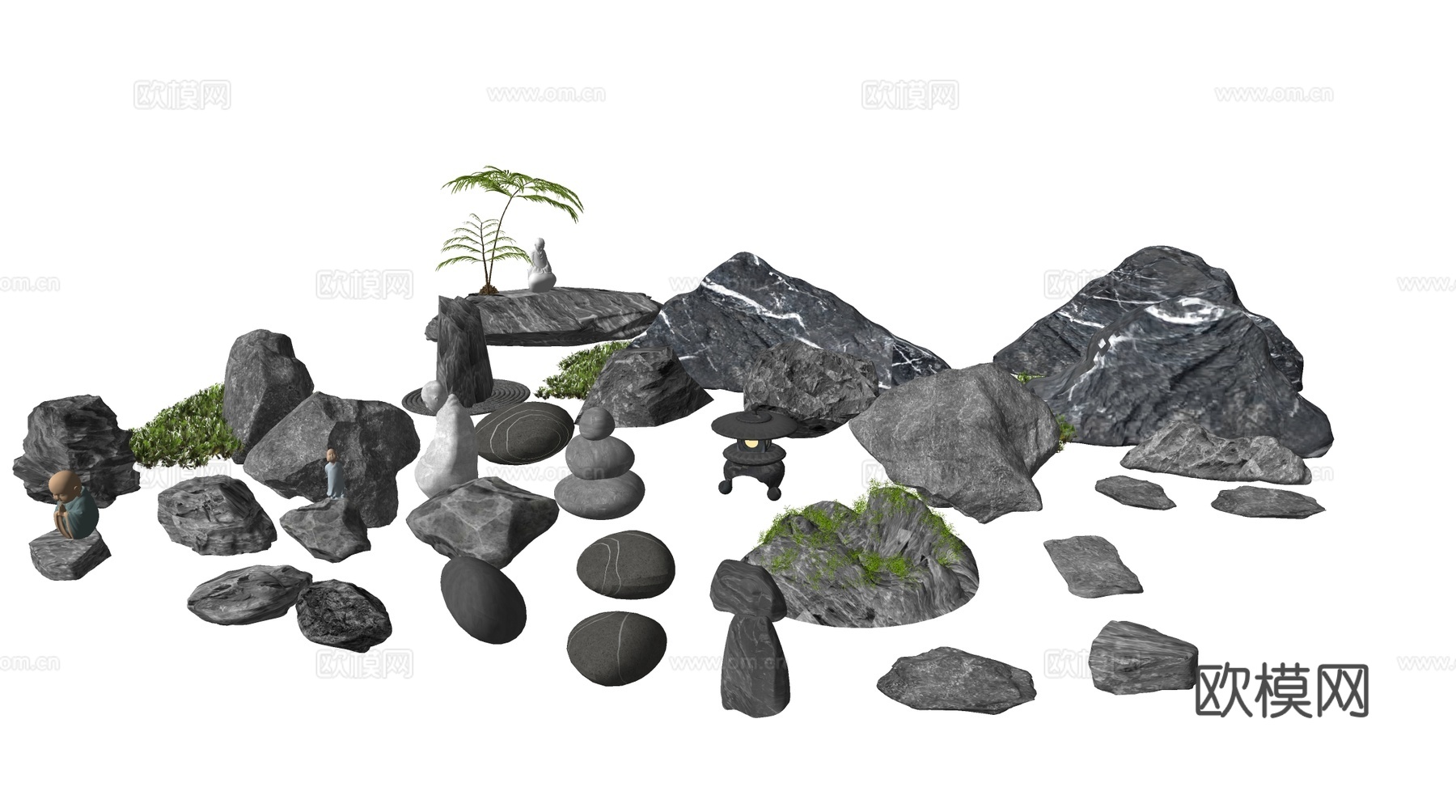 现代石头 新中式庭院石头 枯山水庭院小品 石头景观太湖石 珊su模型