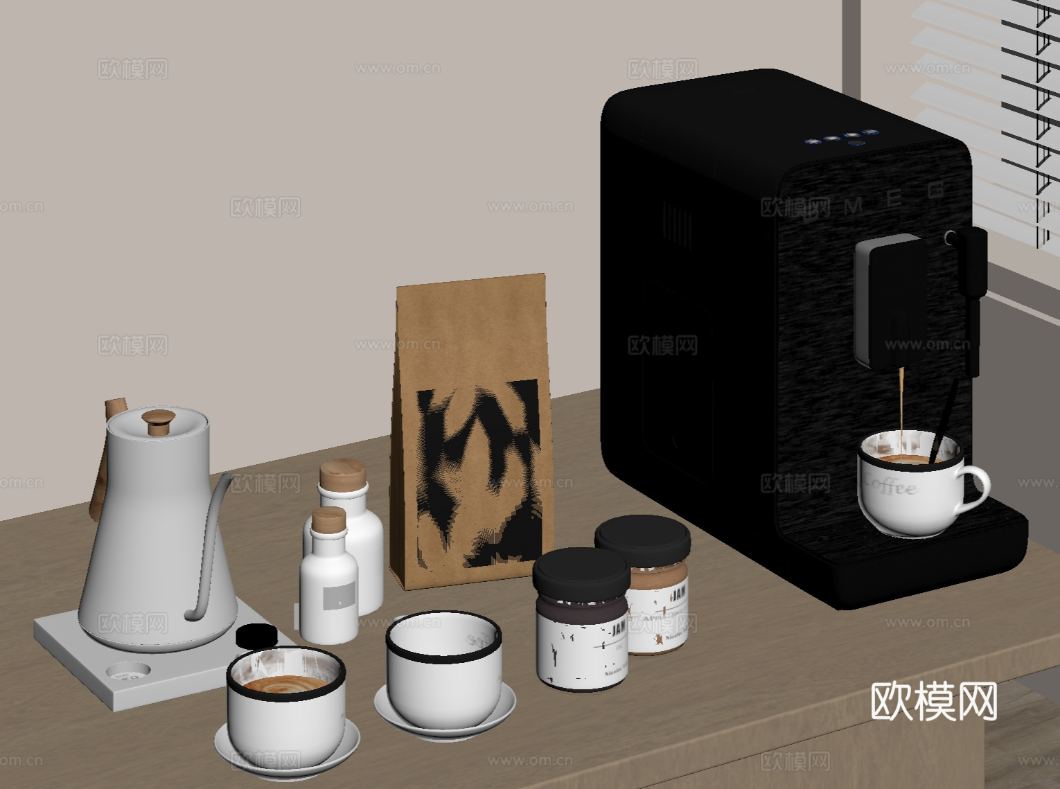 咖啡机 咖啡杯 水壶su模型