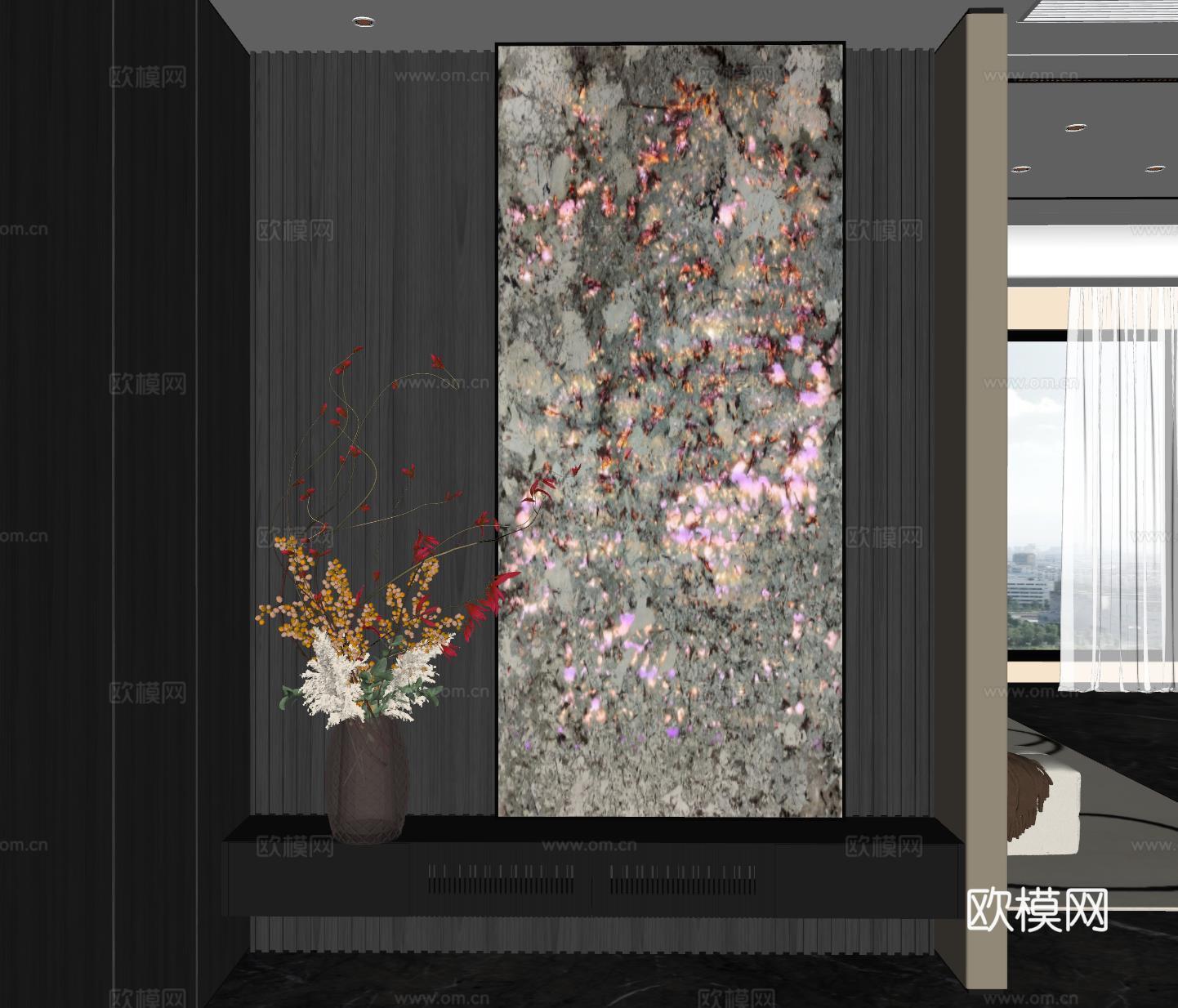 现代玄关背景墙 透光石背景墙 装饰性玄关su模型