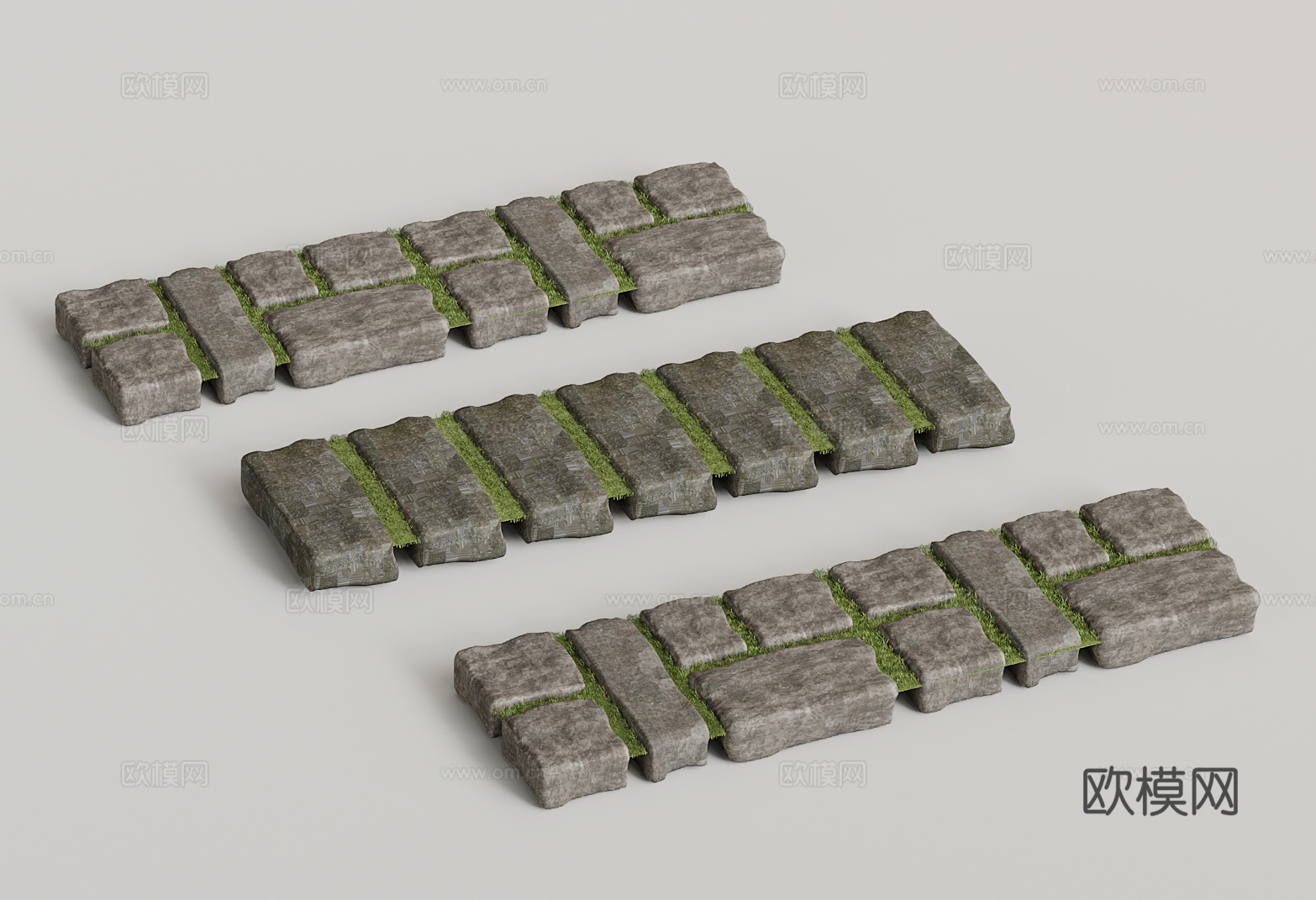 现代青石板小路 丁字步 踏步3d模型