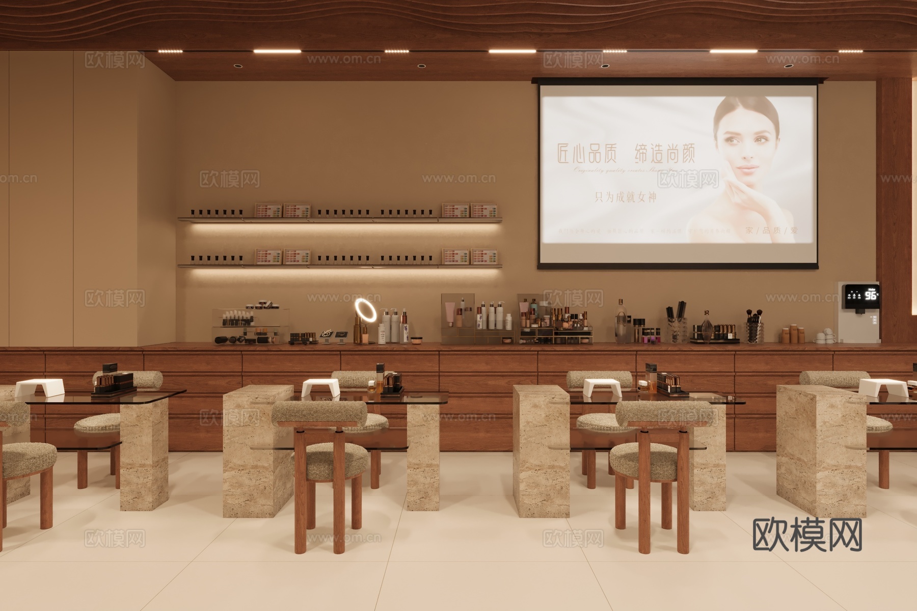 中古风美甲美睫店 美甲桌 氛围灯 休息区景观造景 门头3d模3d模型