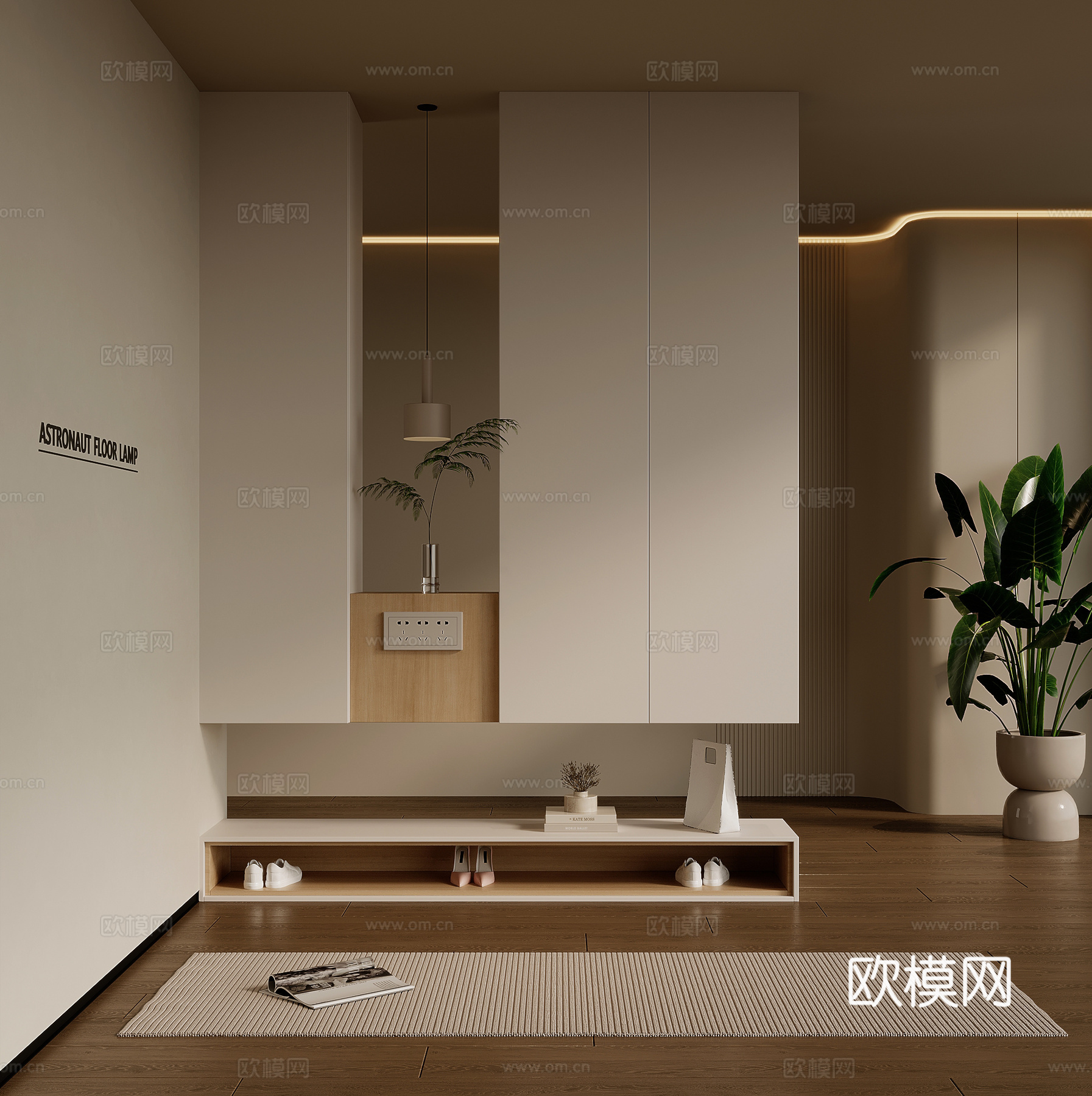 法式奶油风玄关 玄关背景 鞋子3d模型