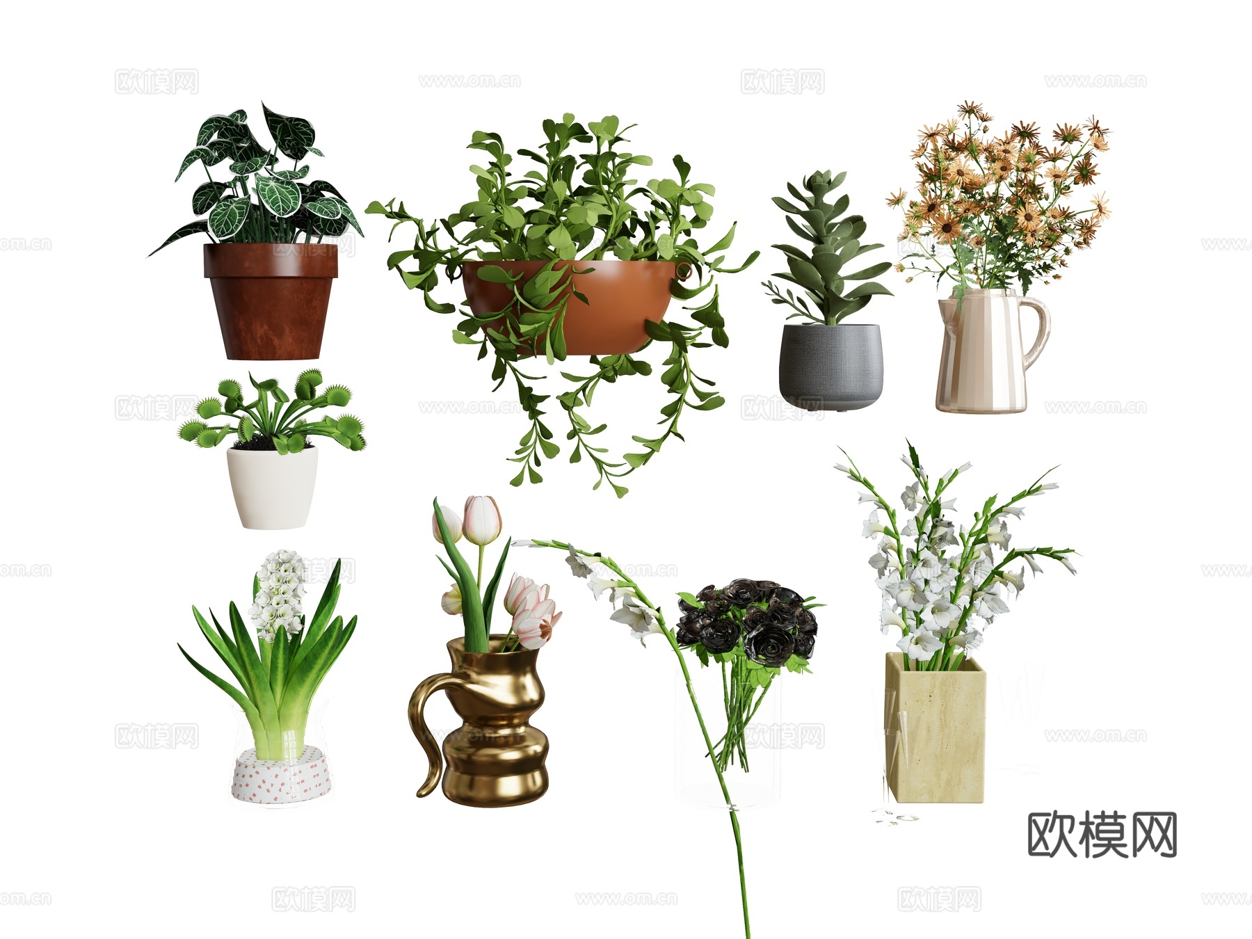 盆栽花盆花瓶绿植   花卉花朵摆件su模型