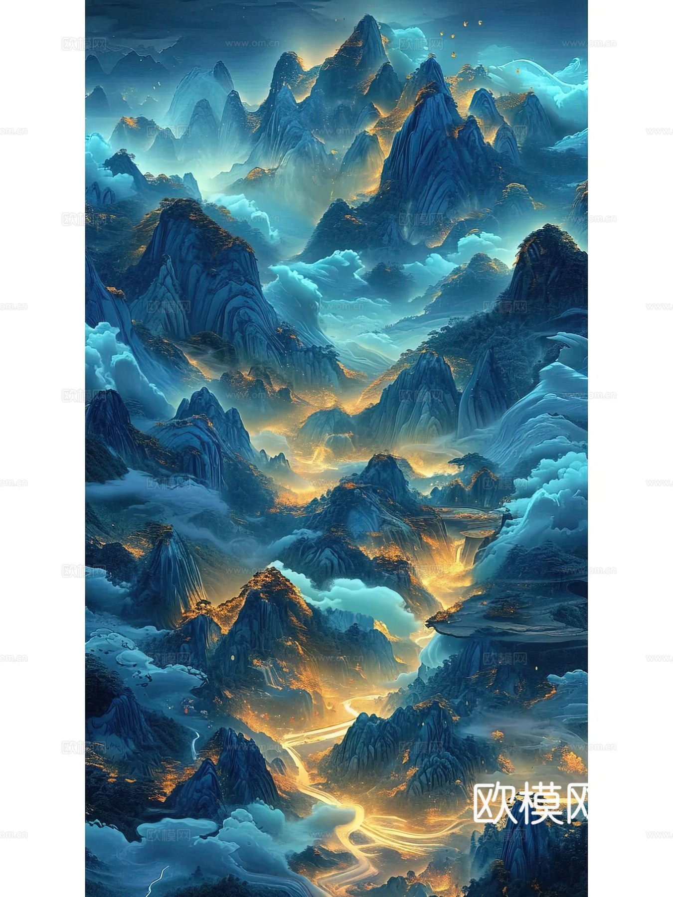 新中式国风壁纸壁画下载（渲染图4）