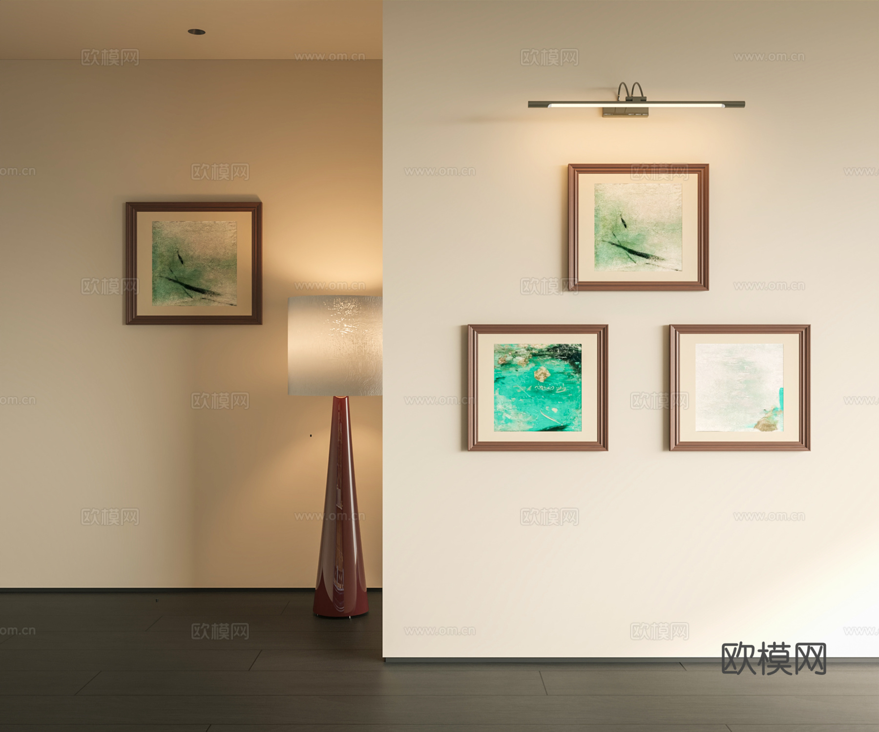 现代中古挂画 现代中古复古挂画 中古风挂画 复古挂画 山水画su模型