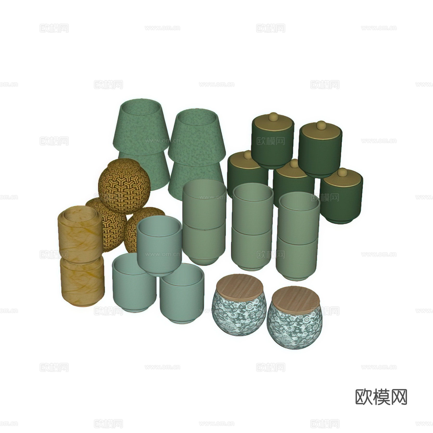 现代茶具摆件 茶叶 茶杯 茶罐su模型