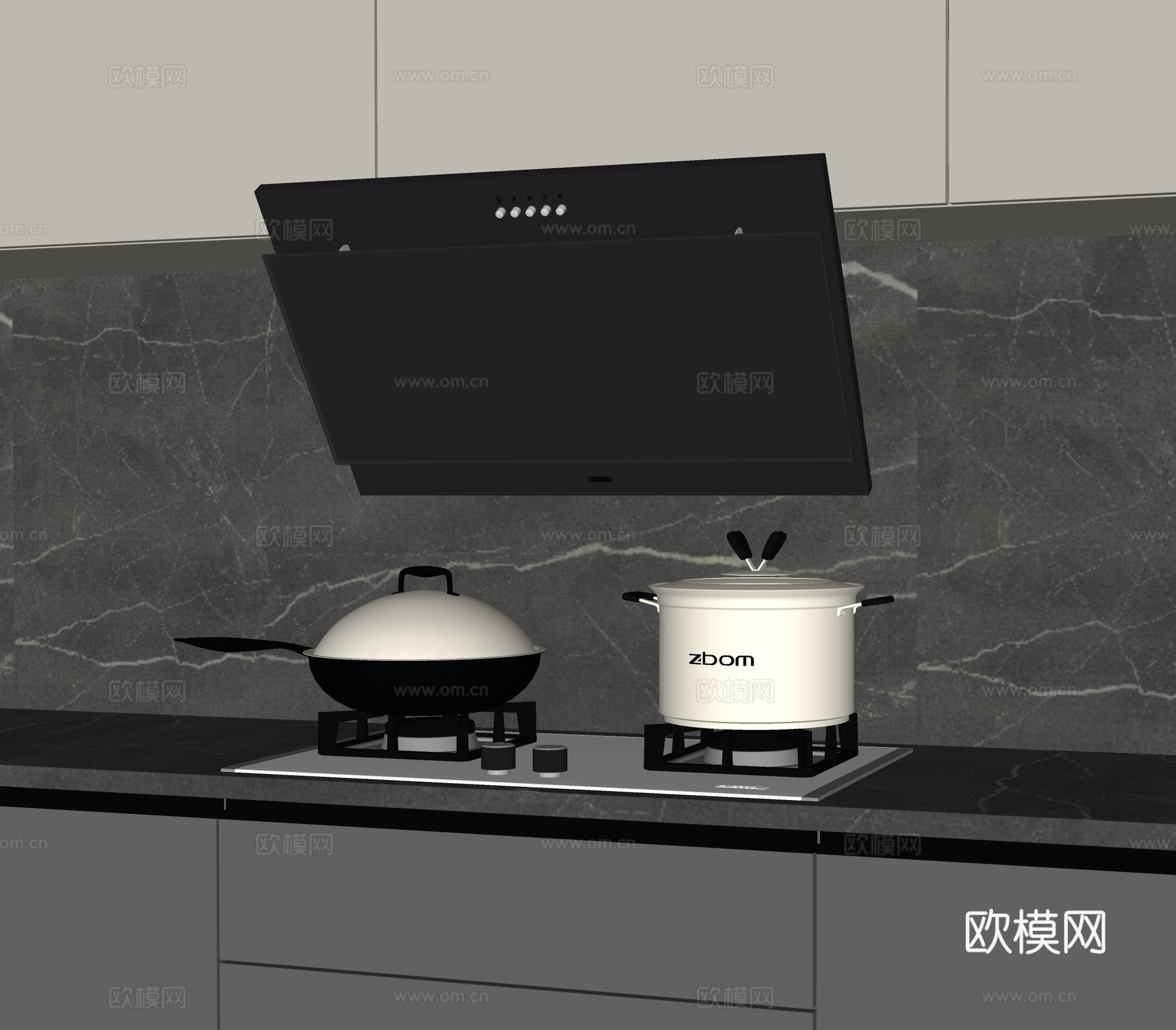 现代油烟机 灶具 灶台 厨房电器su模型