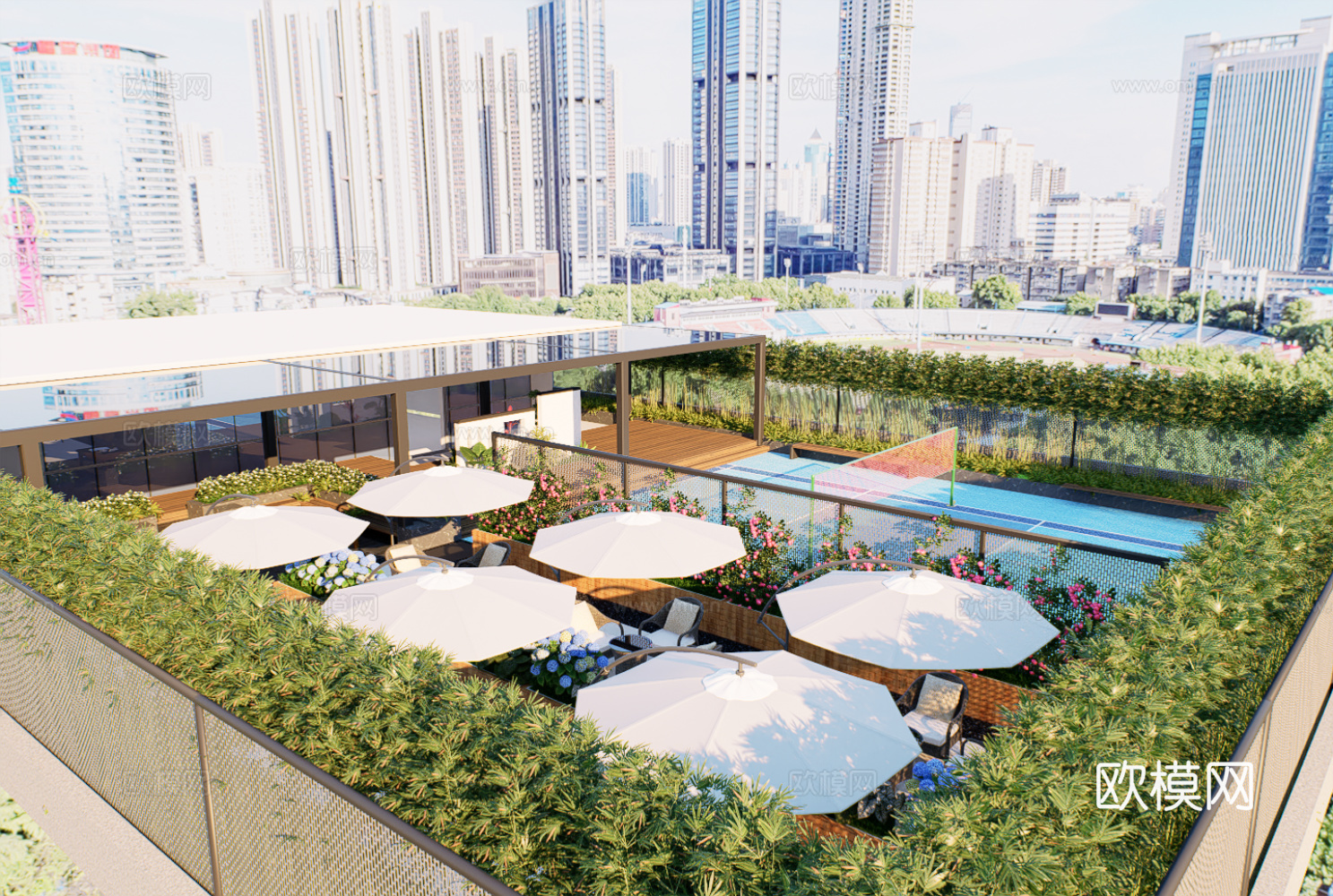新中式屋顶花园su模型