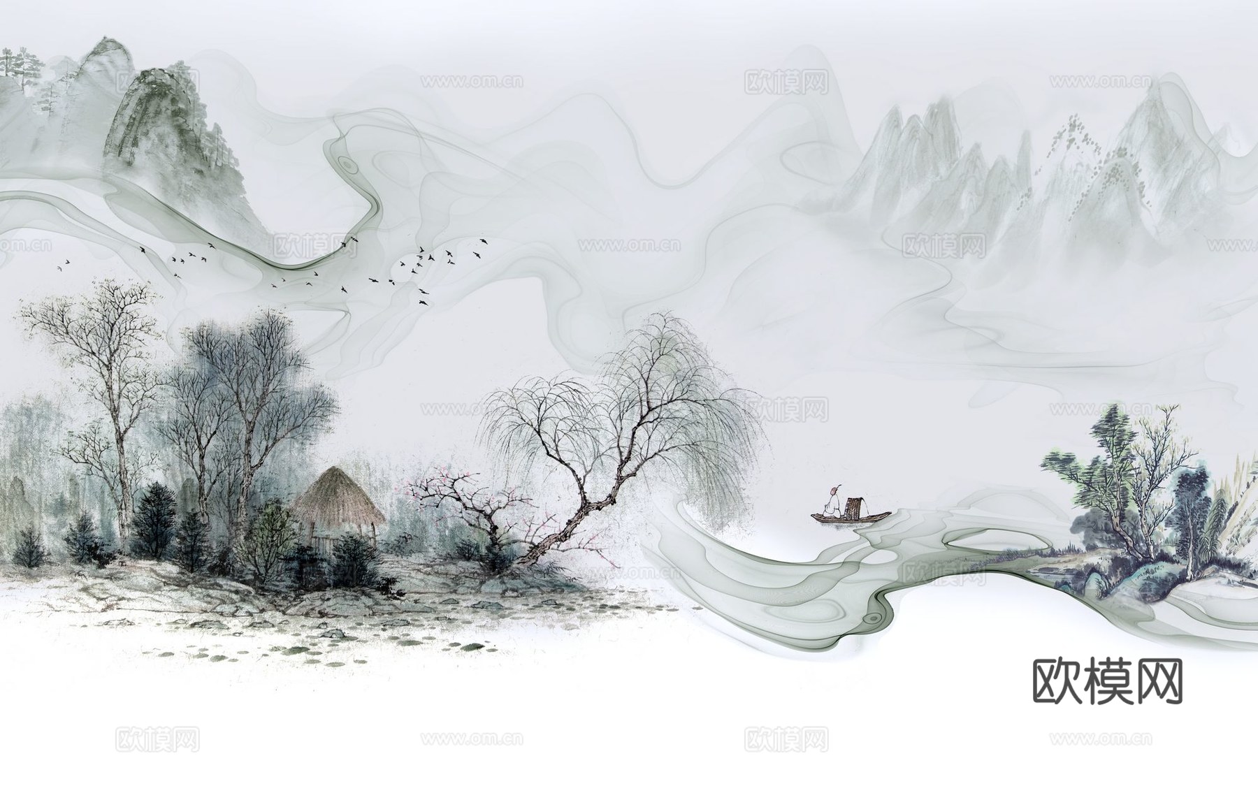 新中式山水壁纸壁画