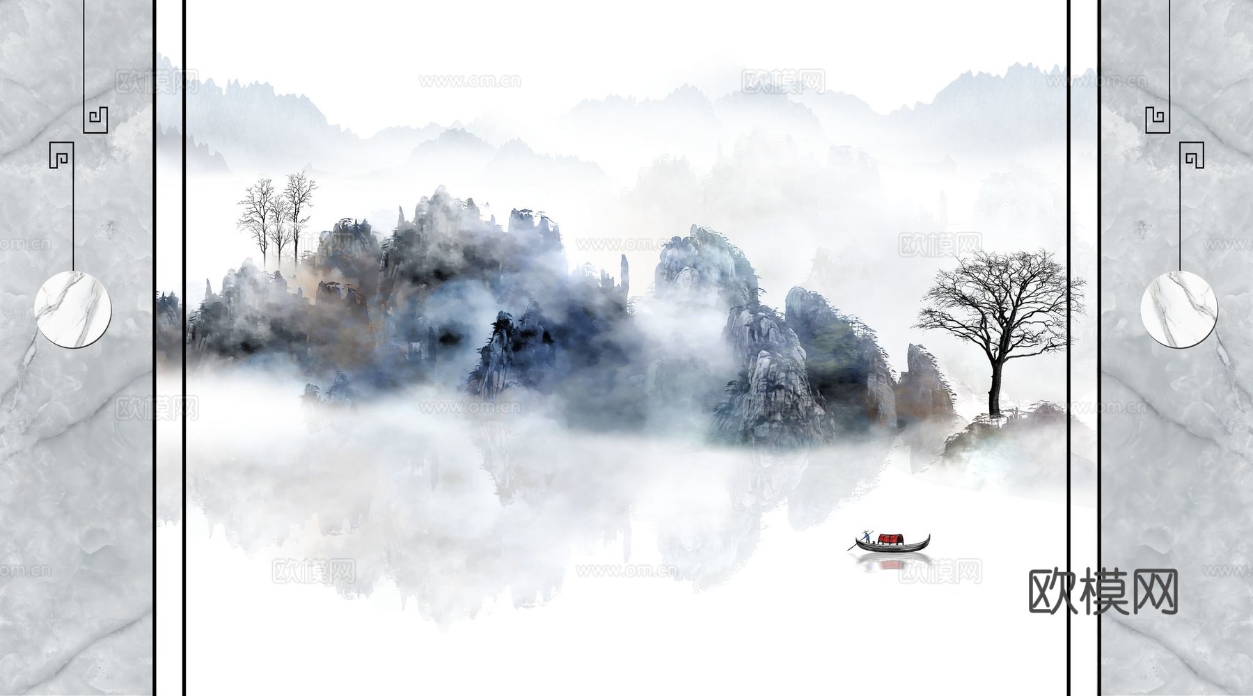 新中式山水壁纸壁画