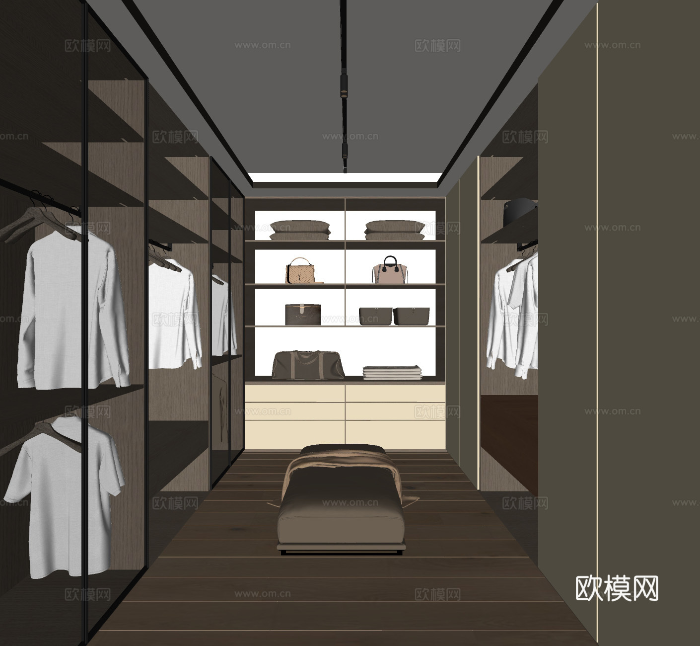 现代衣帽间 U型衣帽间 开放式衣帽间 主卧衣帽间 岛台衣帽间su模型