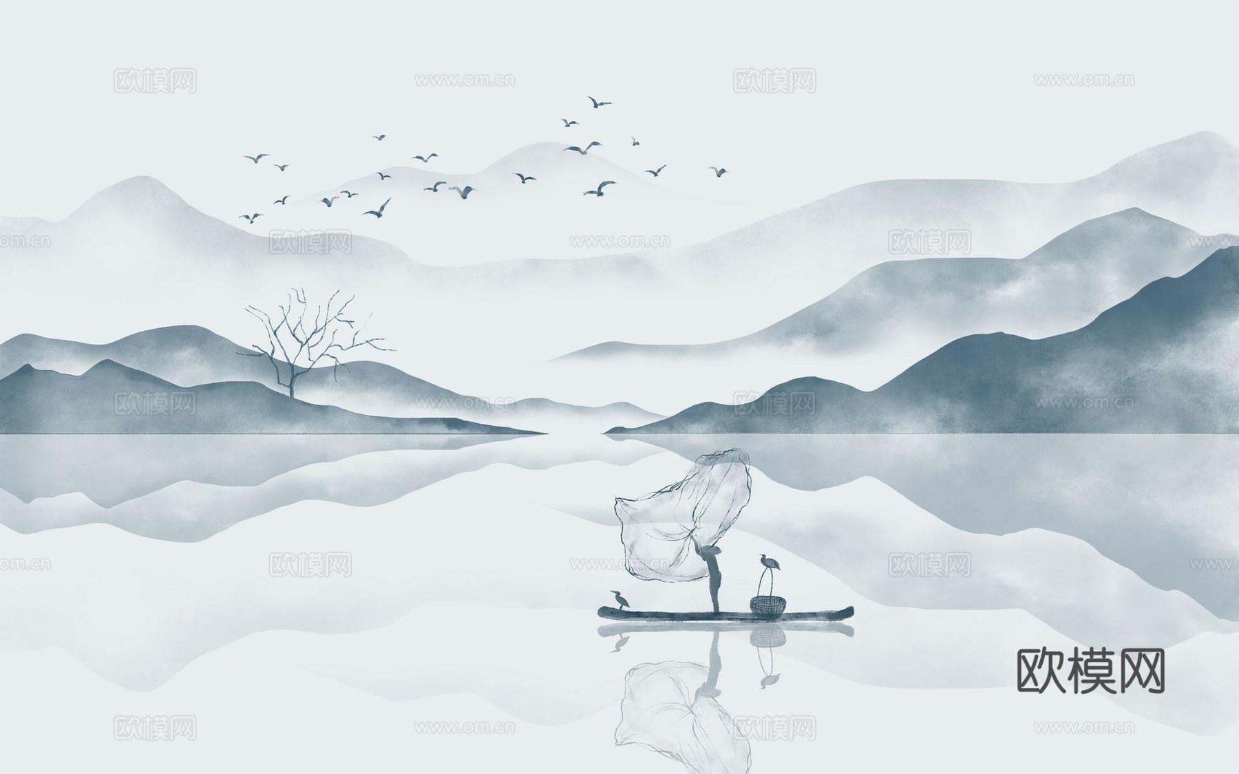 新中式山水壁纸壁画