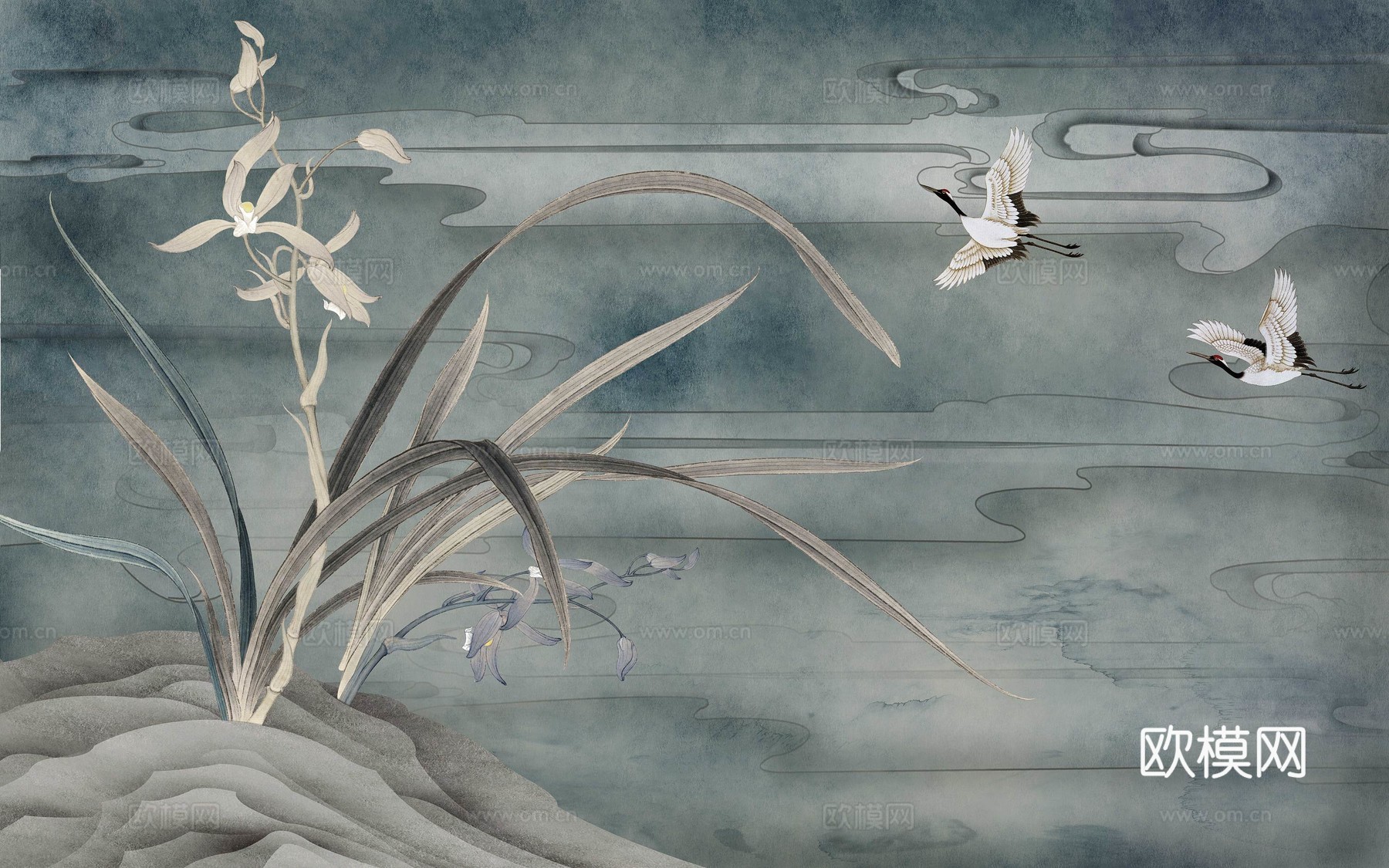 新中式花鸟壁纸壁画