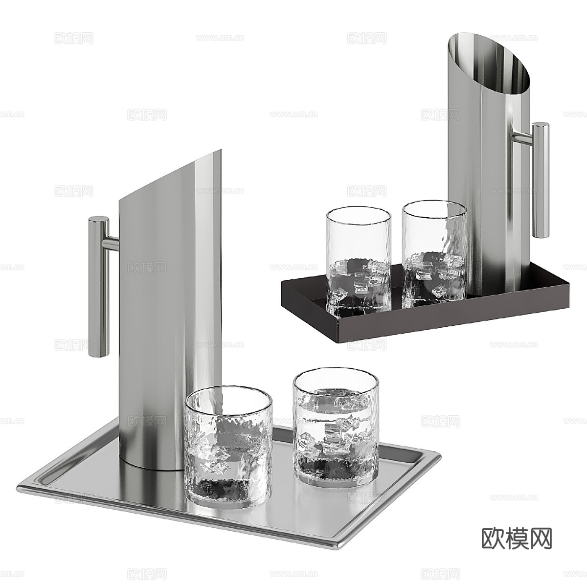 带水罐的托盘 杯具3d模型