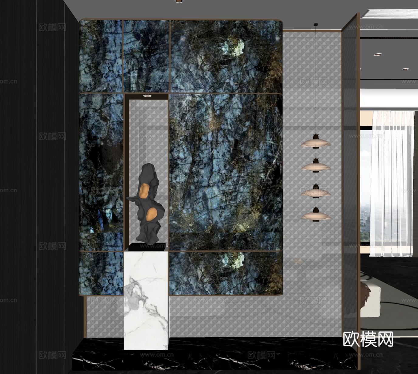 现代玄关过道 透光石 装饰性玄关 玄关隔断 入户玄关su模型