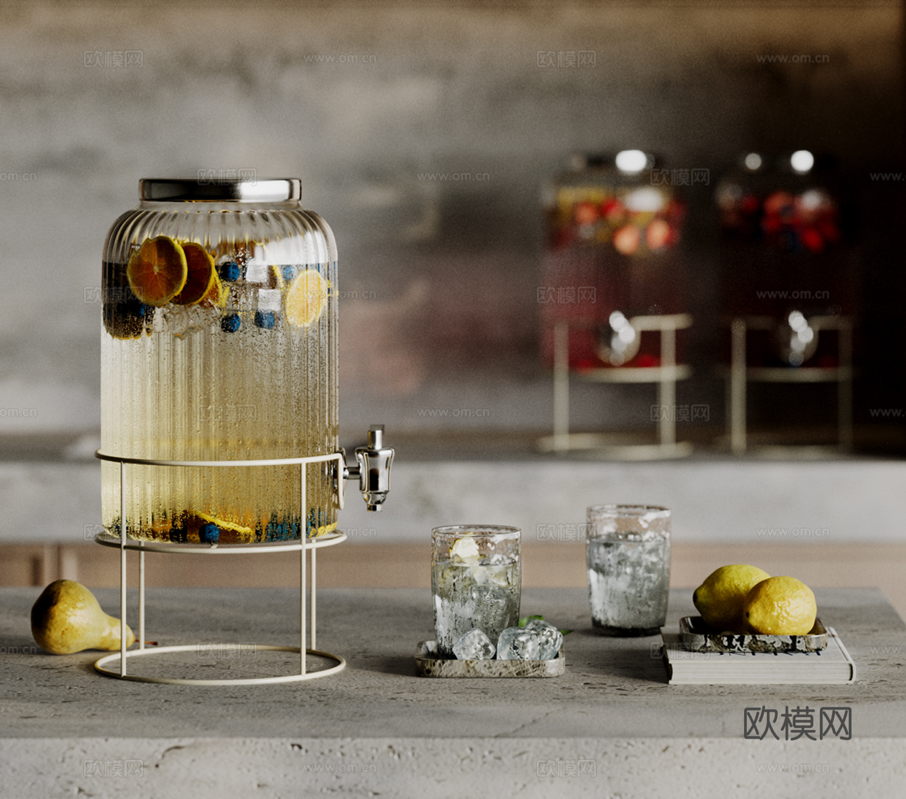 现代厨房用品 餐桌摆件 水杯 水果茶 水果3d模型