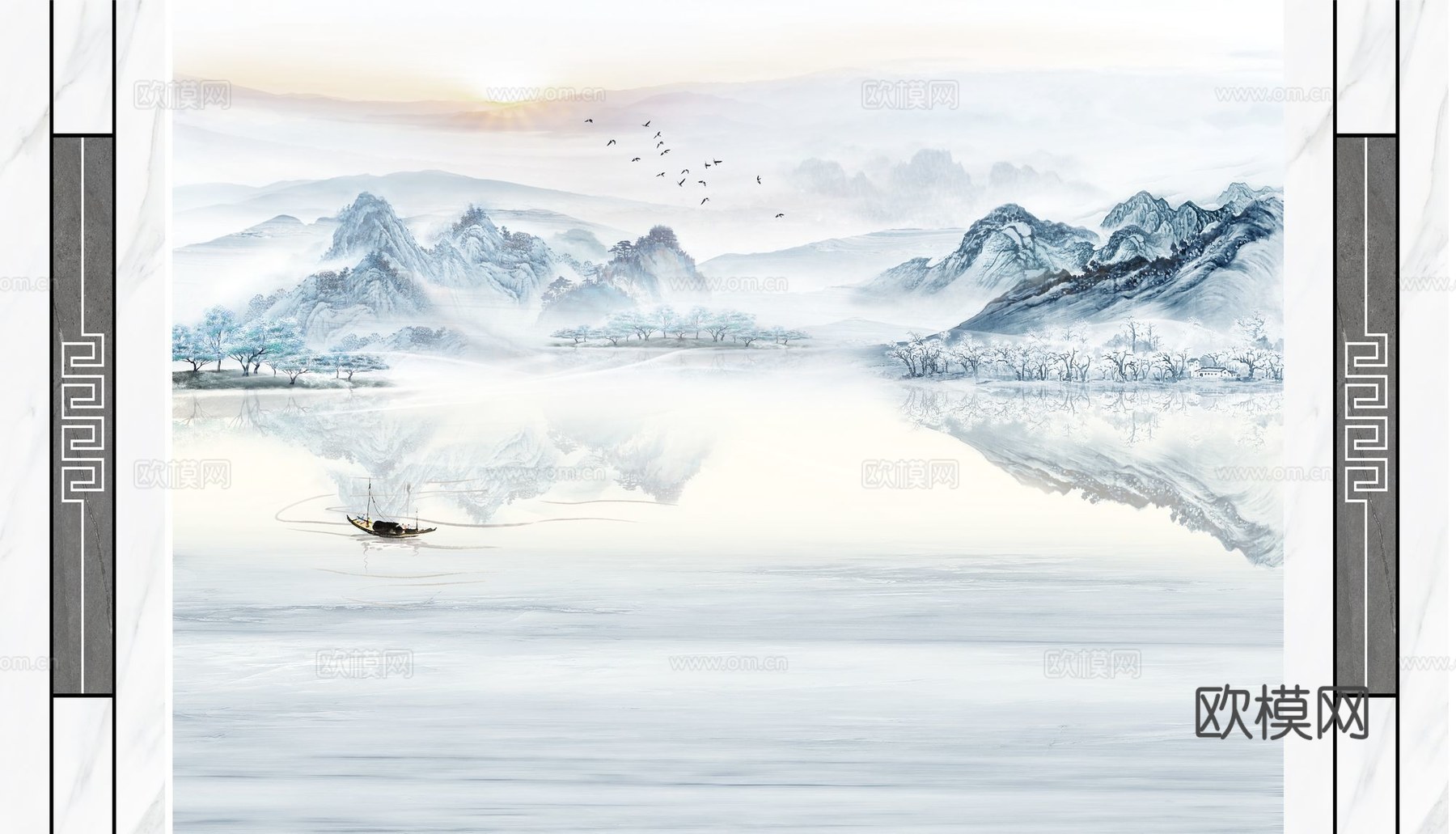 新中式山水壁纸壁画下载（渲染图2）