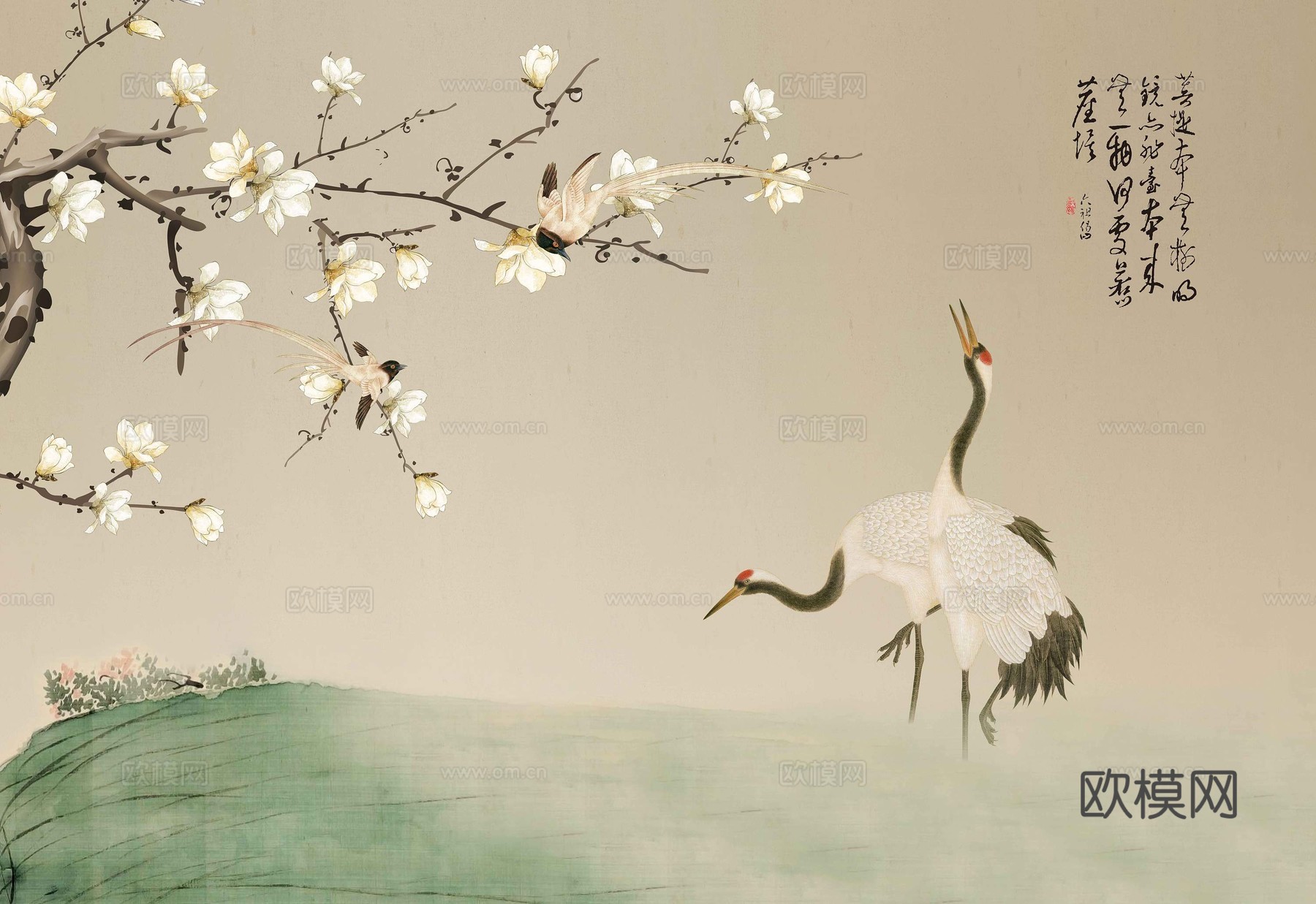 新中式花鸟壁纸壁画