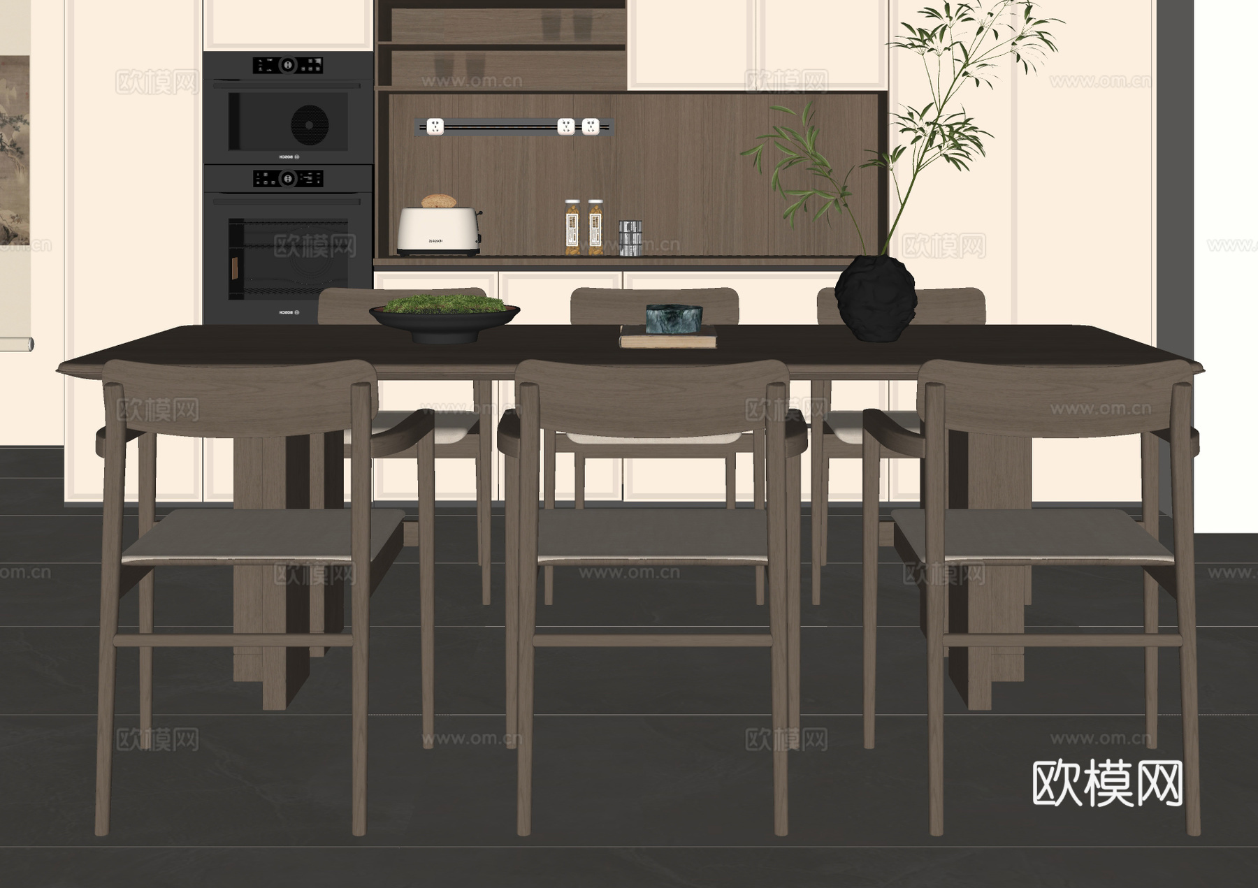 新中式餐桌椅组合su模型
