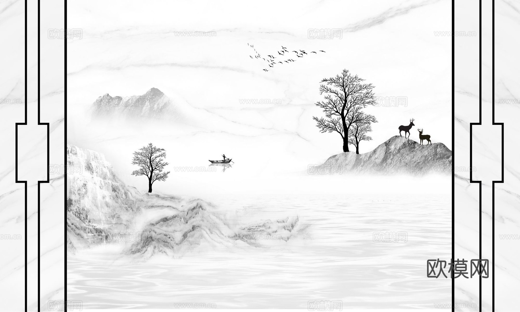 新中式山水壁纸壁画