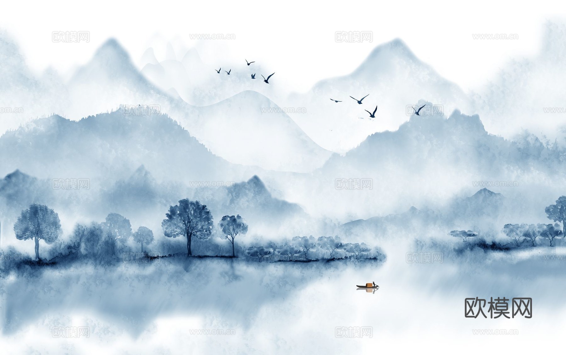 新中式山水壁纸壁画