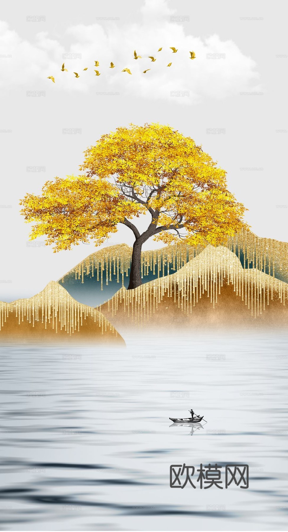 新中式山水壁纸壁画