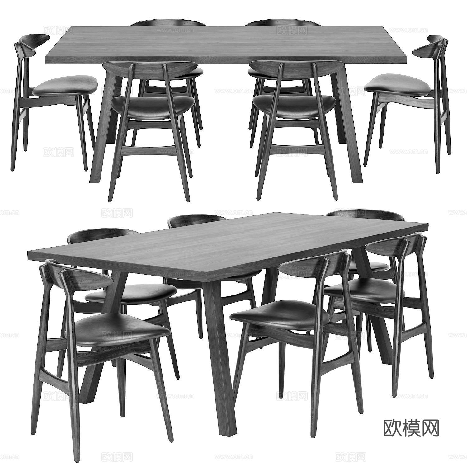 现代意式实木餐桌椅3d模型