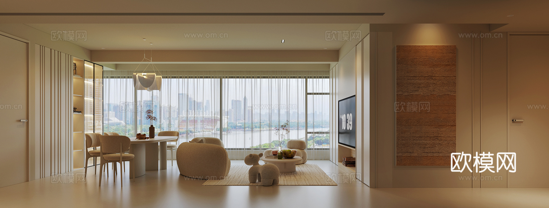 奶油風(fēng)客餐廳3d模型下載（渲染圖2）