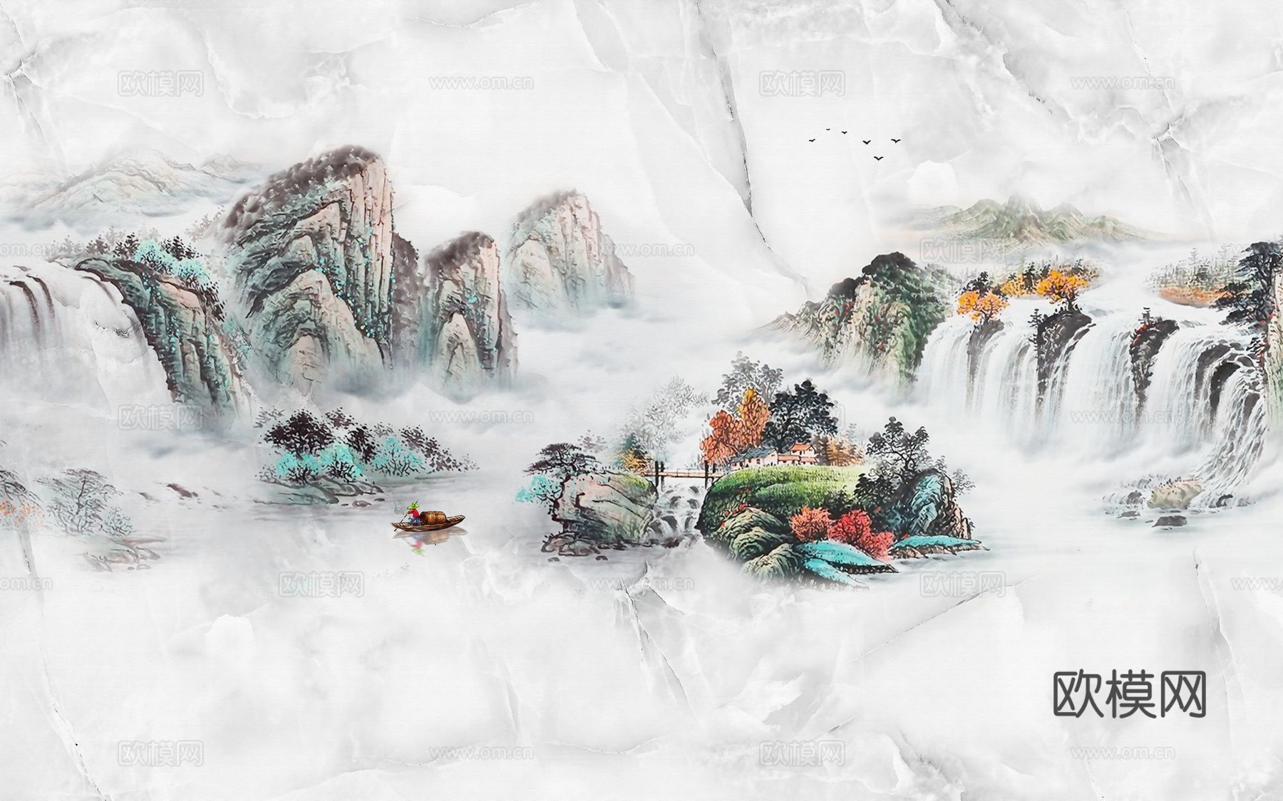 新中式山水壁纸壁画