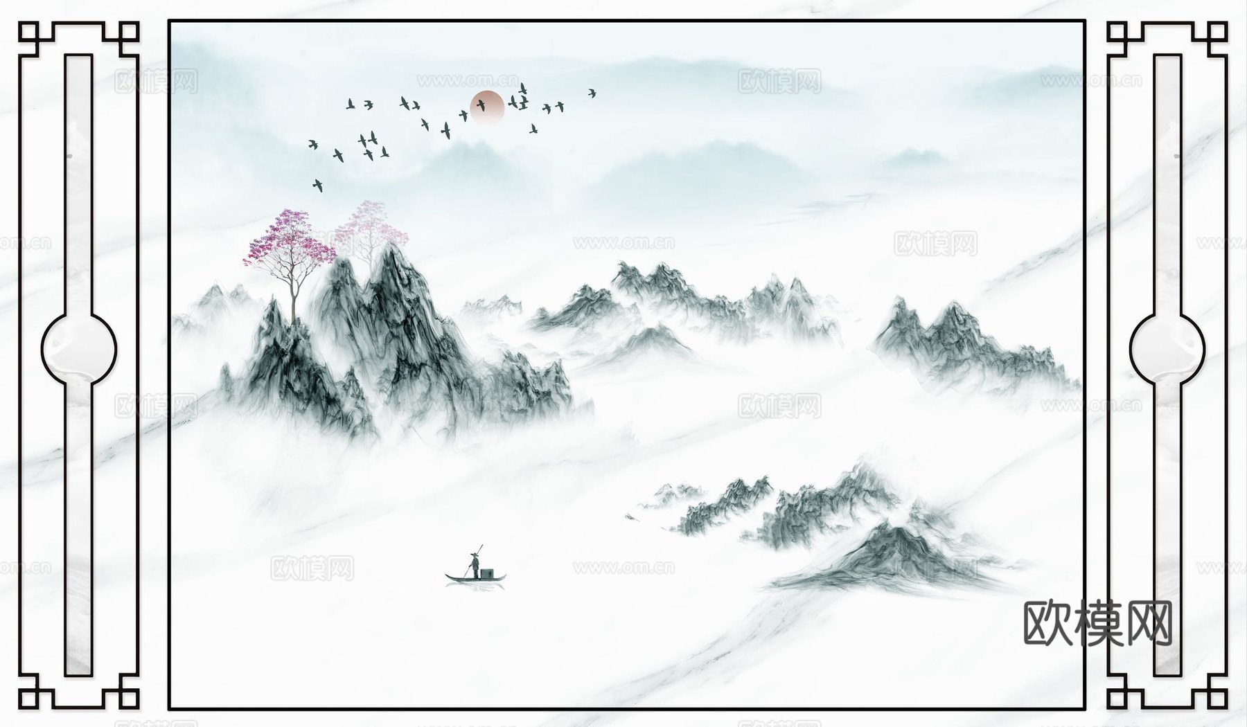 新中式山水壁纸壁画