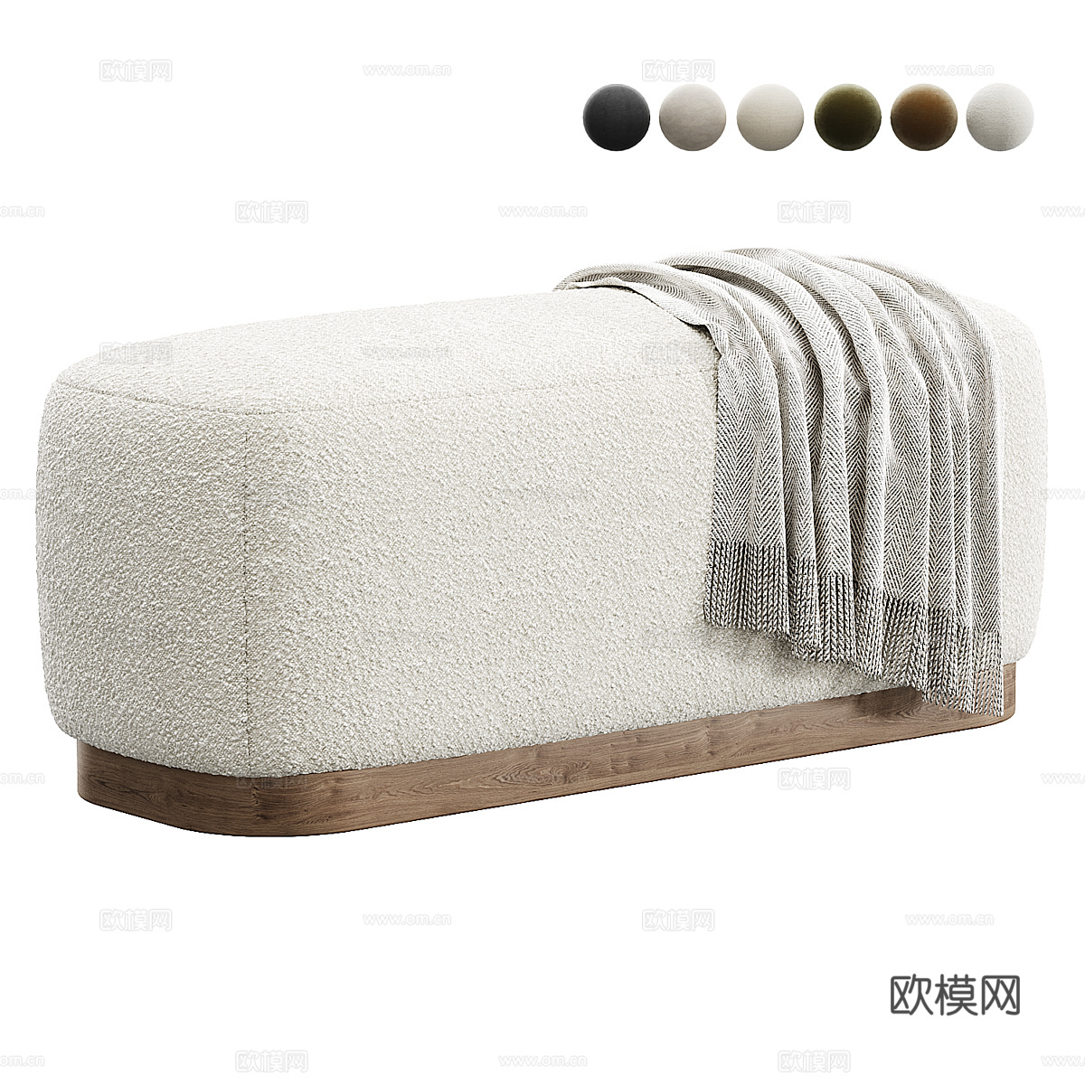 新中式轻奢布艺床尾凳3d模型