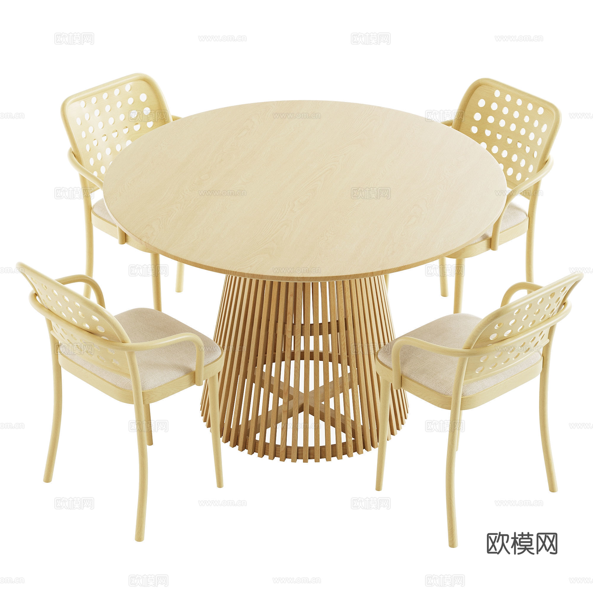 新中式原木餐桌椅3d模型